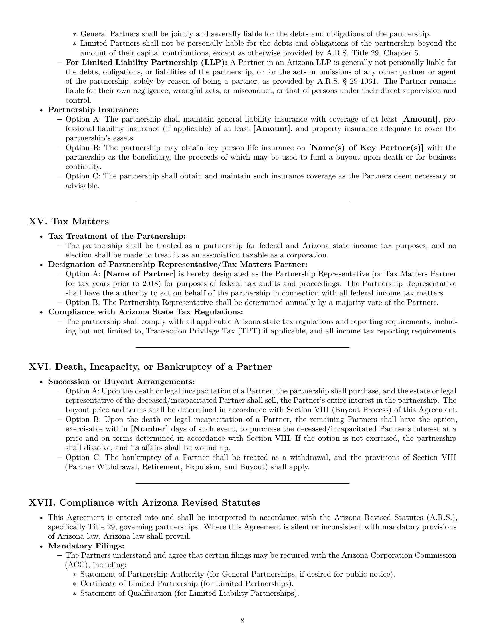 Preview page 8 of Pro Arizona partnership agreement template