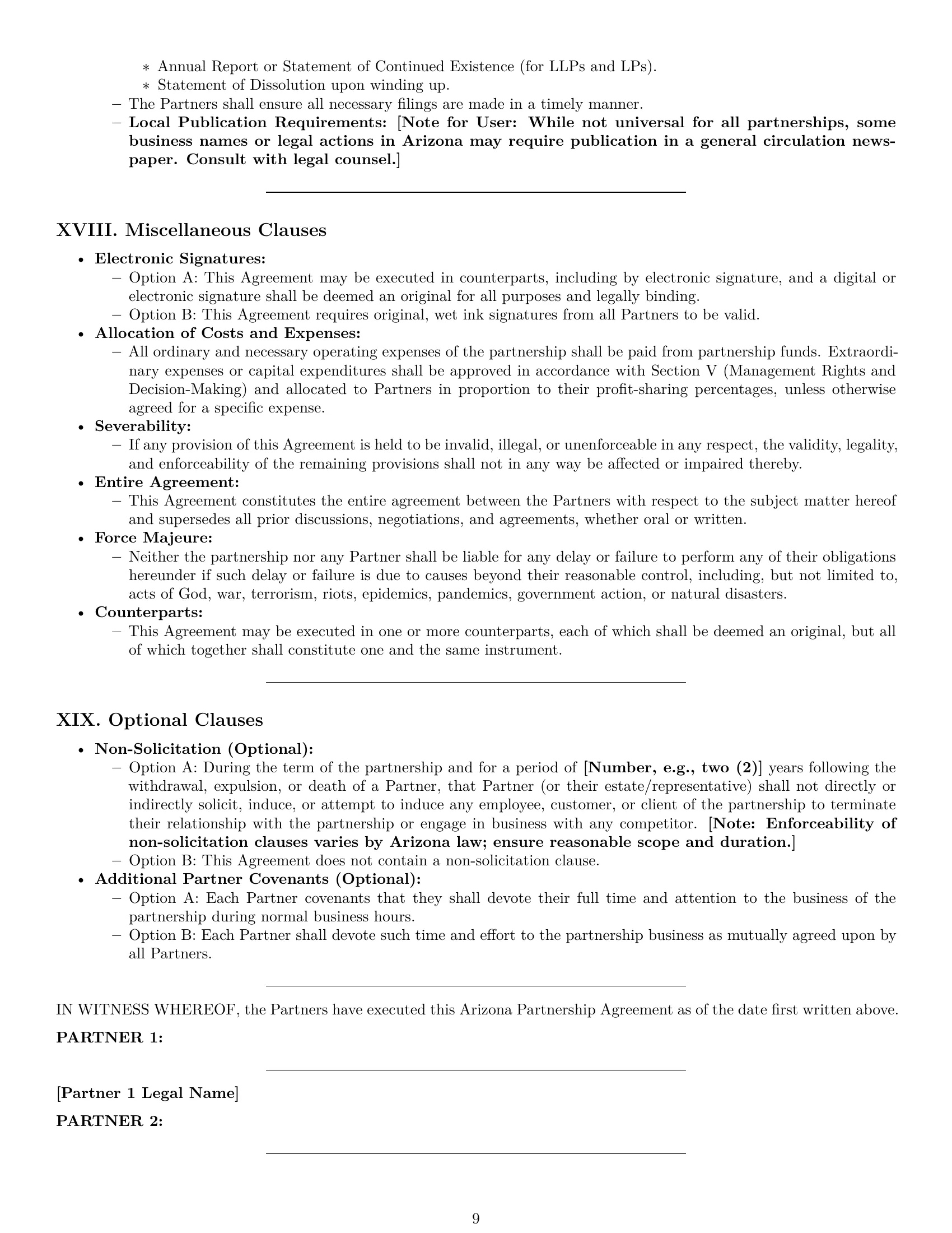 Preview page 9 of Pro Arizona partnership agreement template