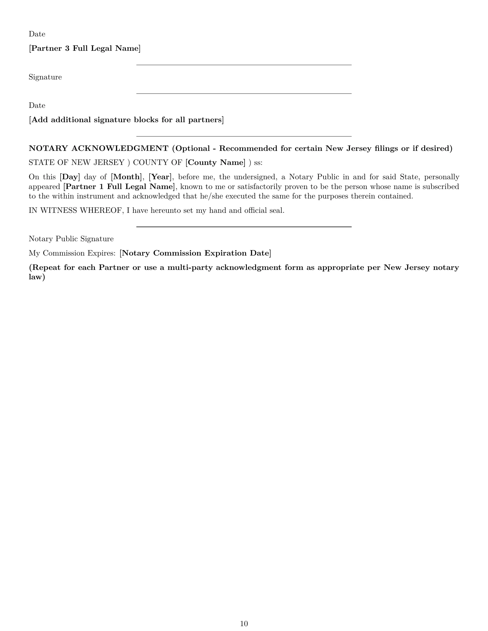 Preview page 10 of Pro New Jersey partnership agreement template