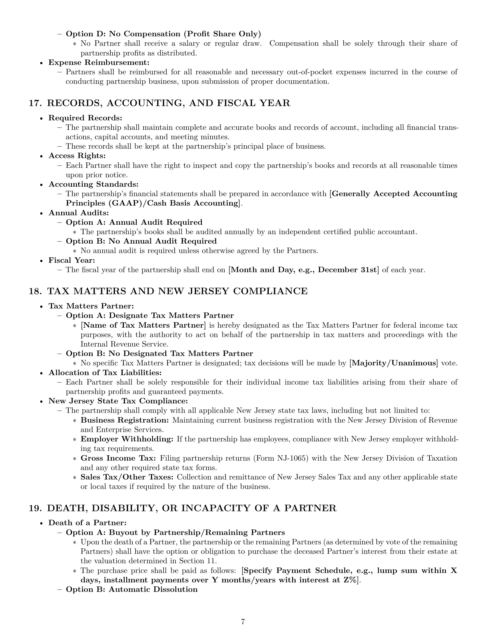 Preview page 7 of Pro New Jersey partnership agreement template