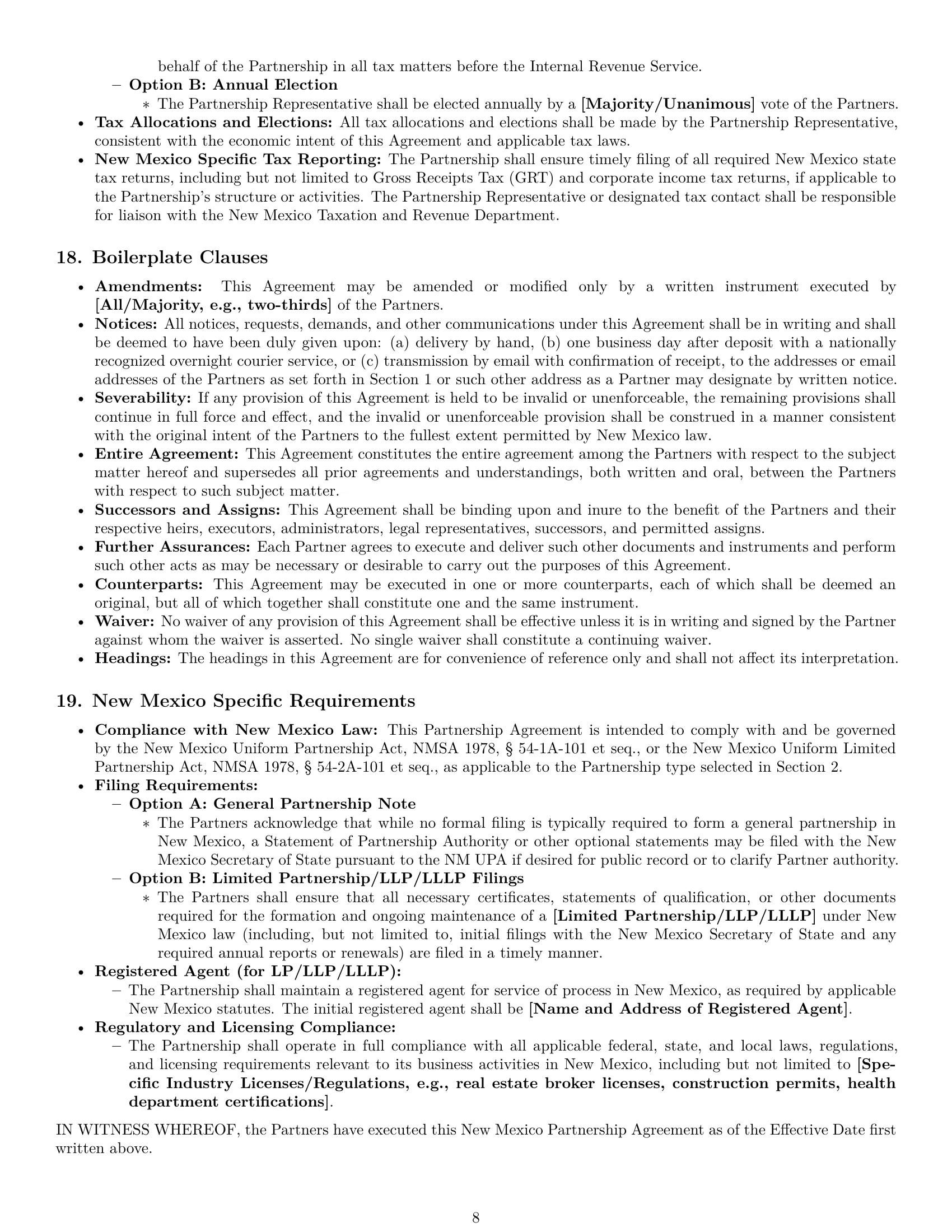 Preview page 8 of Pro New Mexico partnership agreement template