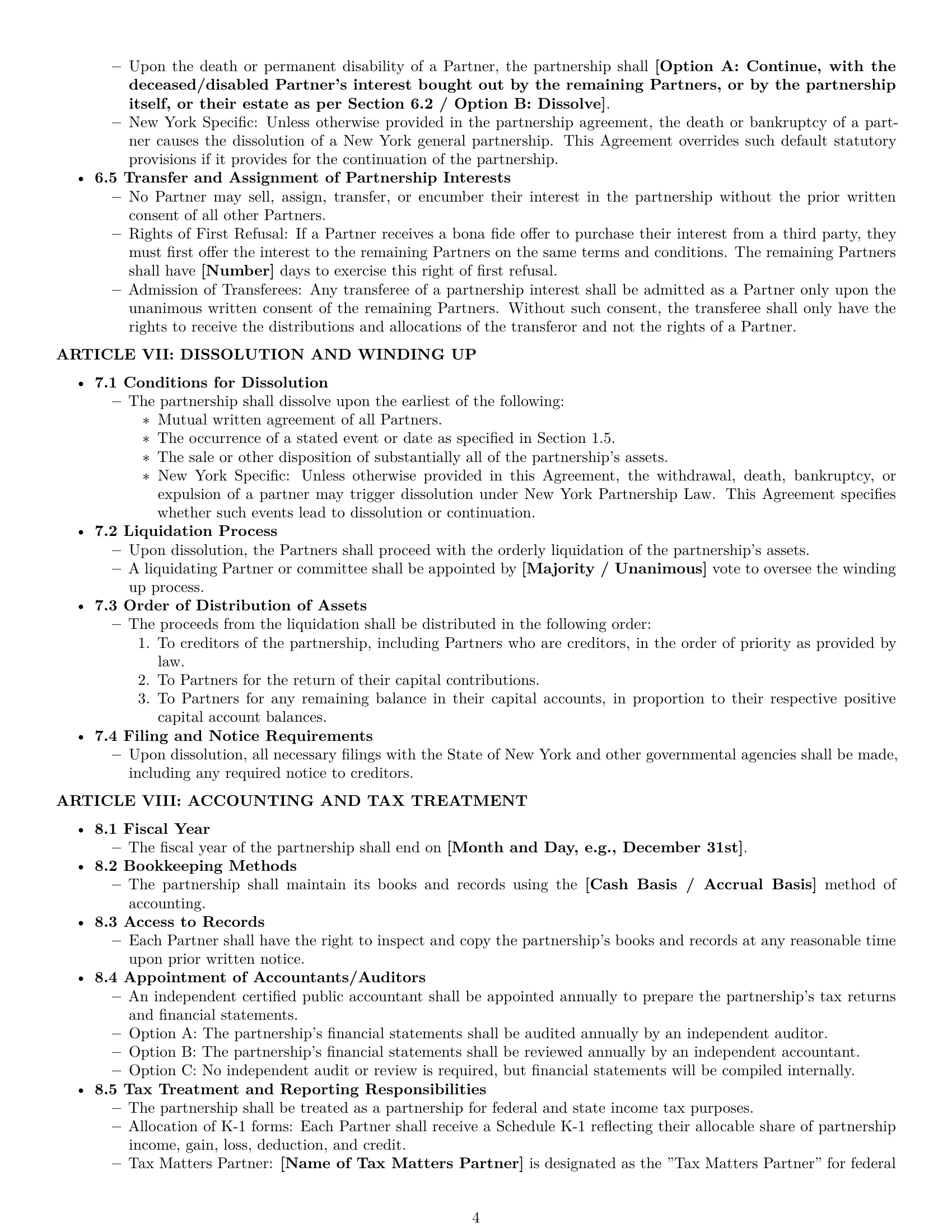Preview page 4 of Pro New York partnership agreement template
