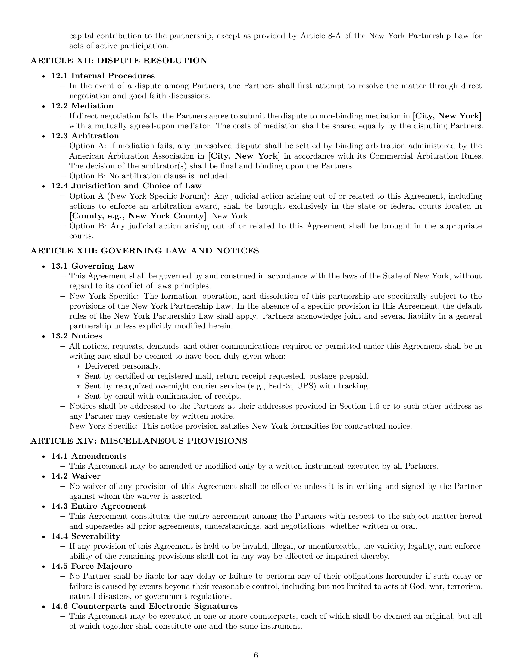 Preview page 6 of Pro New York partnership agreement template