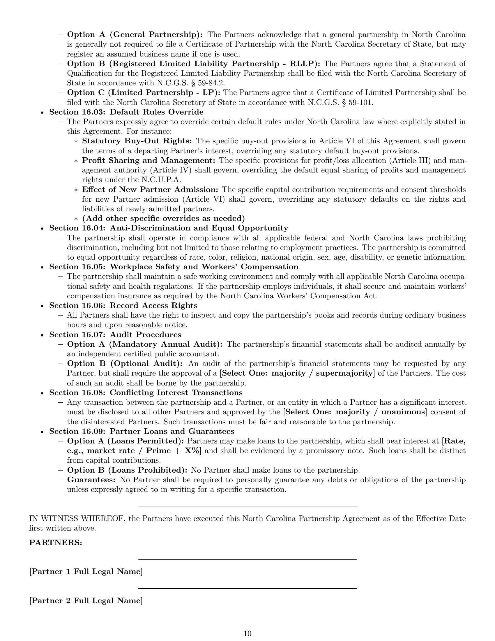 Preview page 10 of Pro North Carolina partnership agreement template
