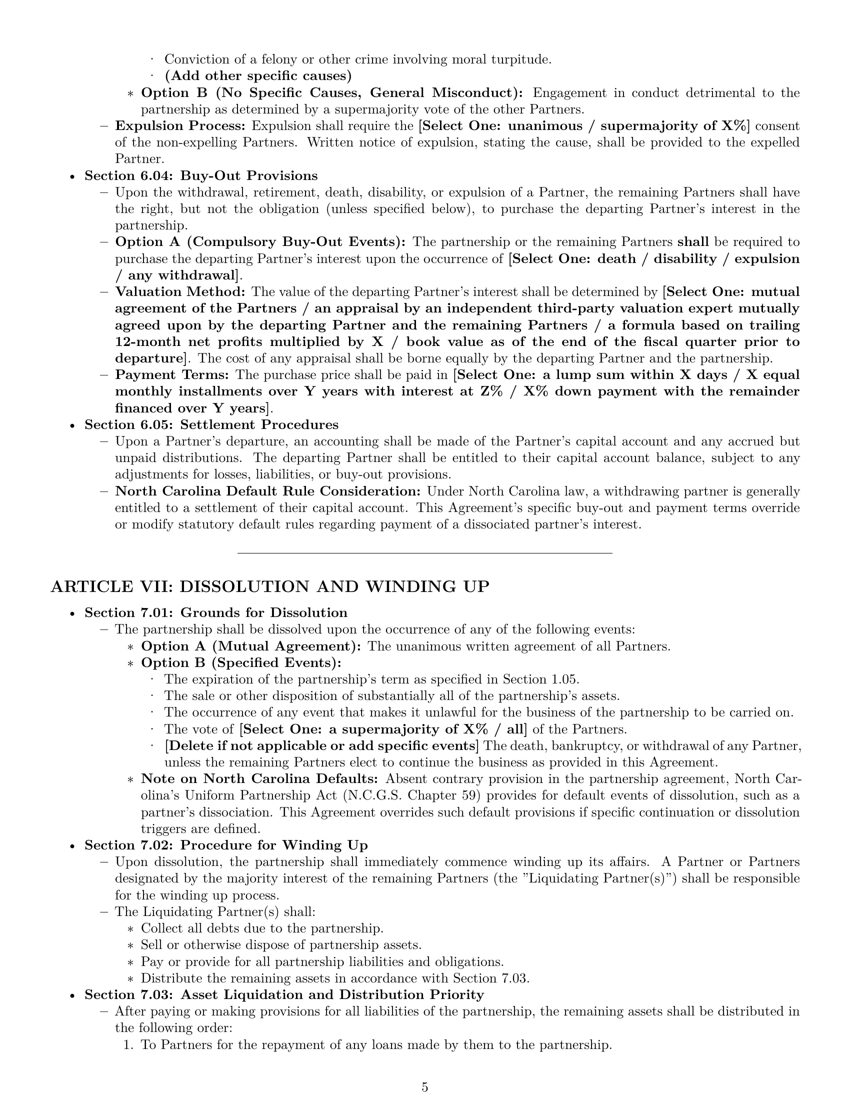 Preview page 5 of Pro North Carolina partnership agreement template
