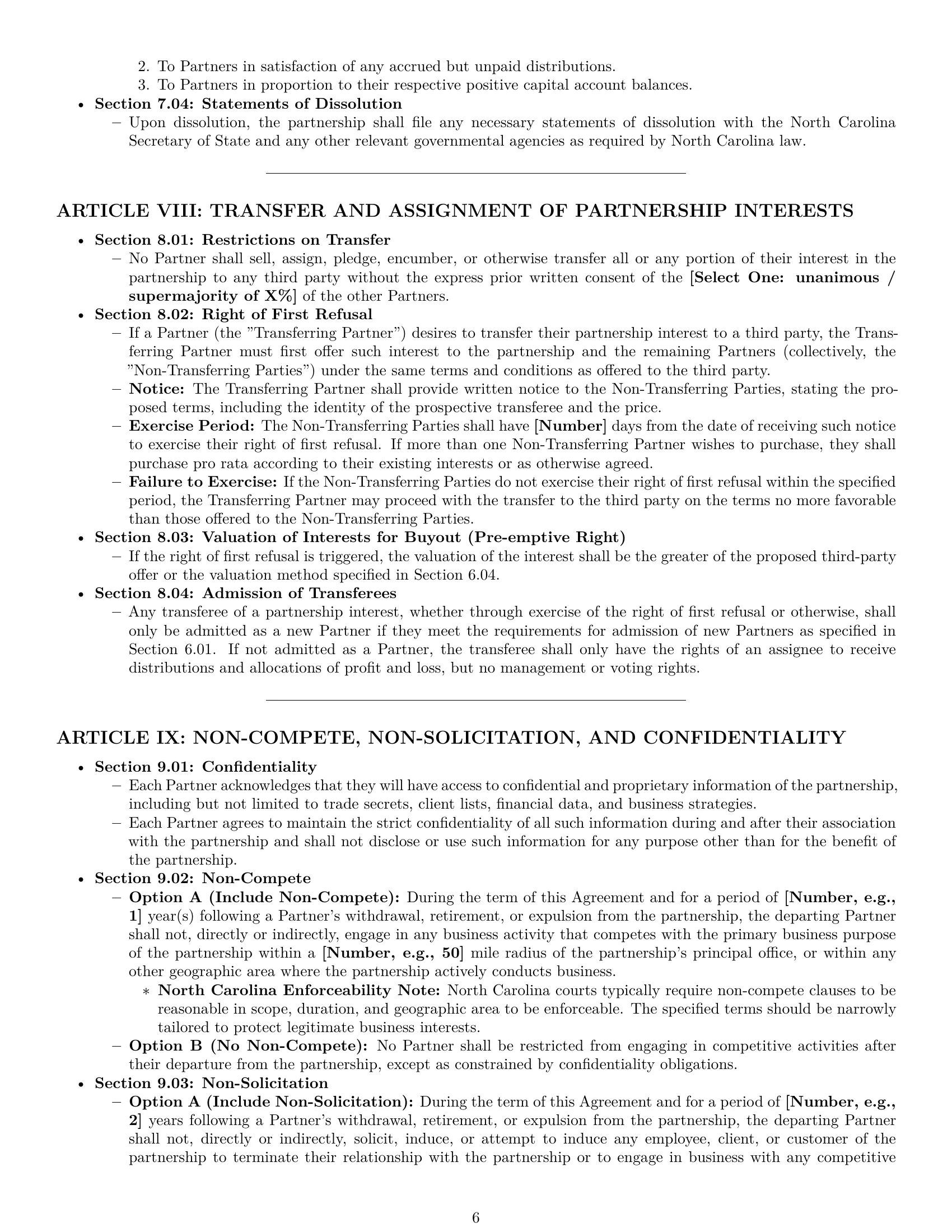 Preview page 6 of Pro North Carolina partnership agreement template