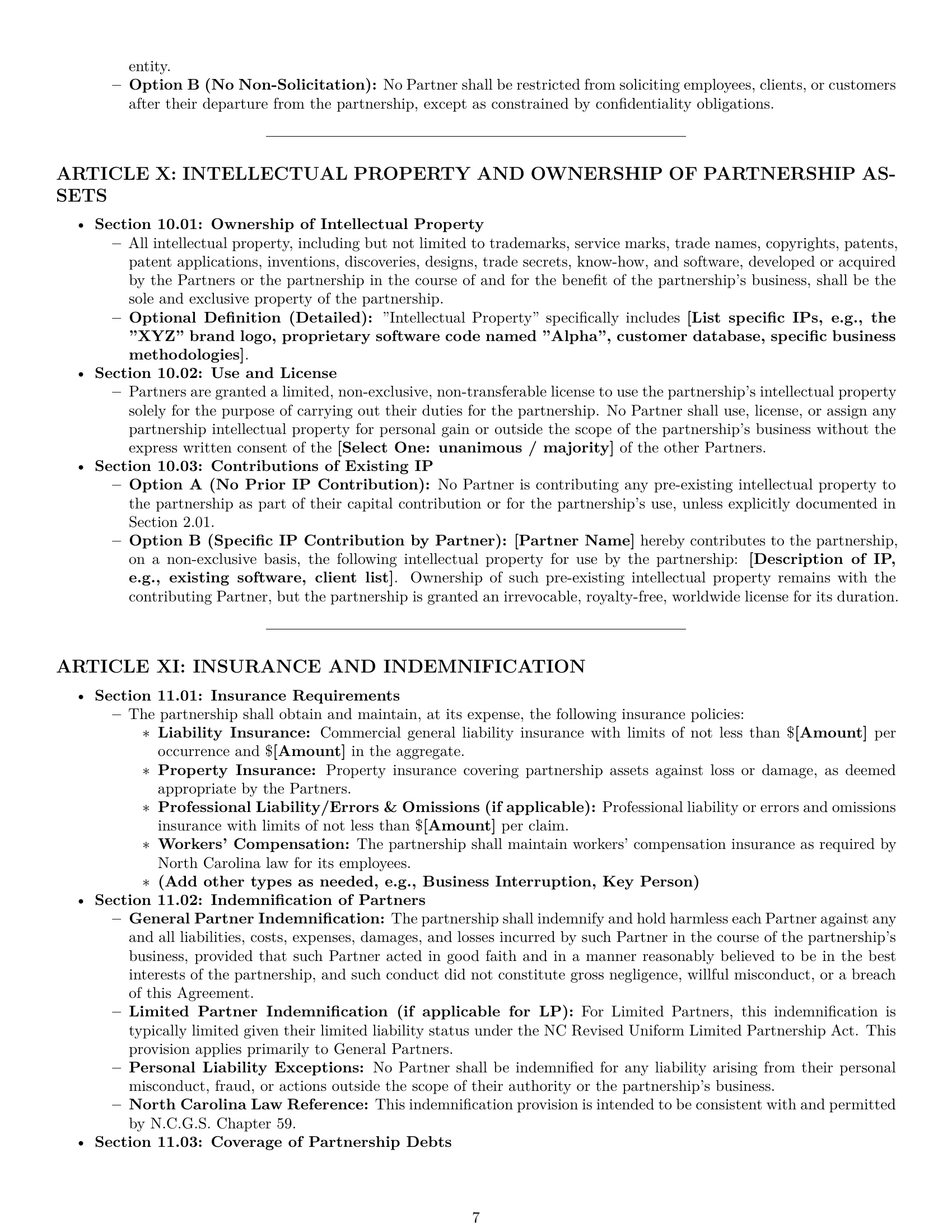 Preview page 7 of Pro North Carolina partnership agreement template