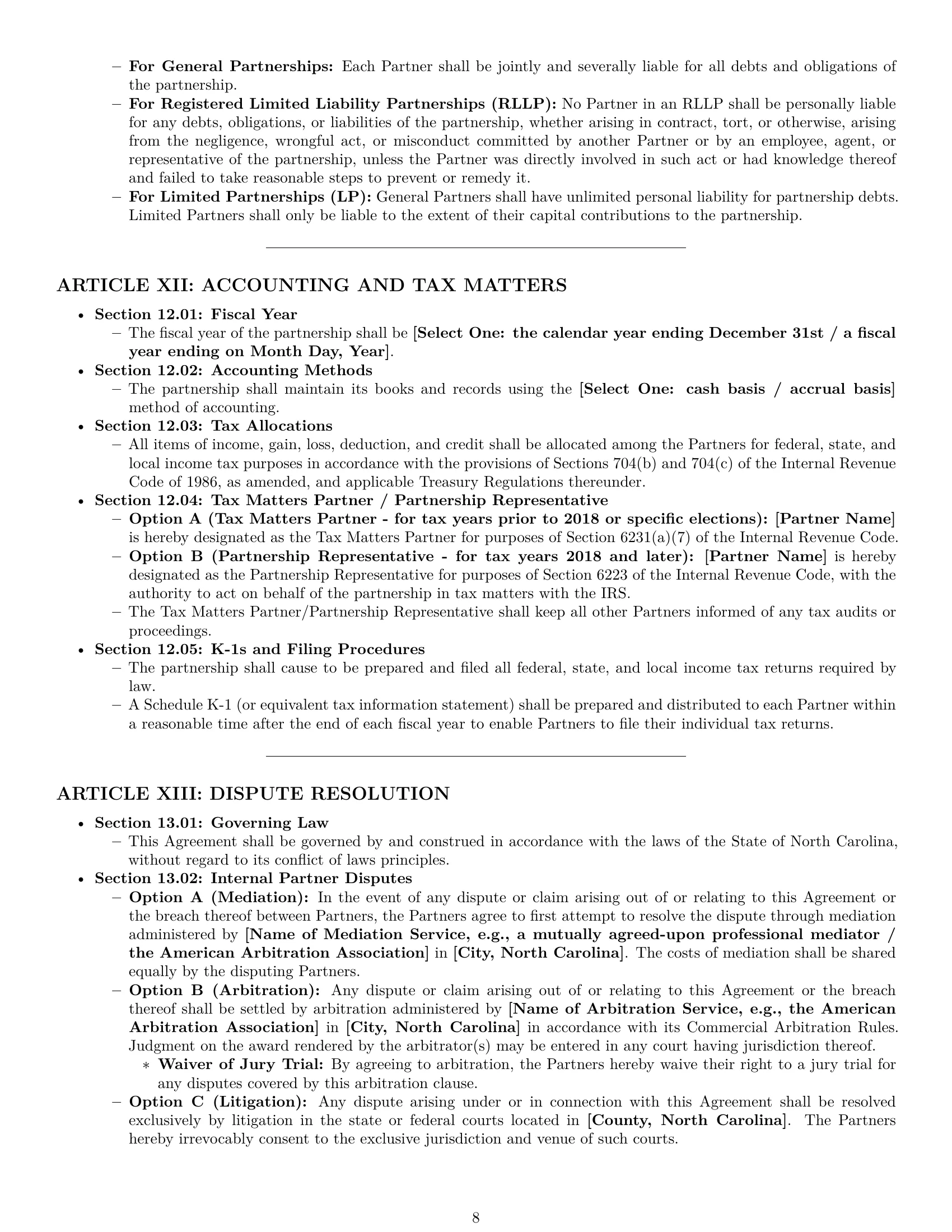Preview page 8 of Pro North Carolina partnership agreement template