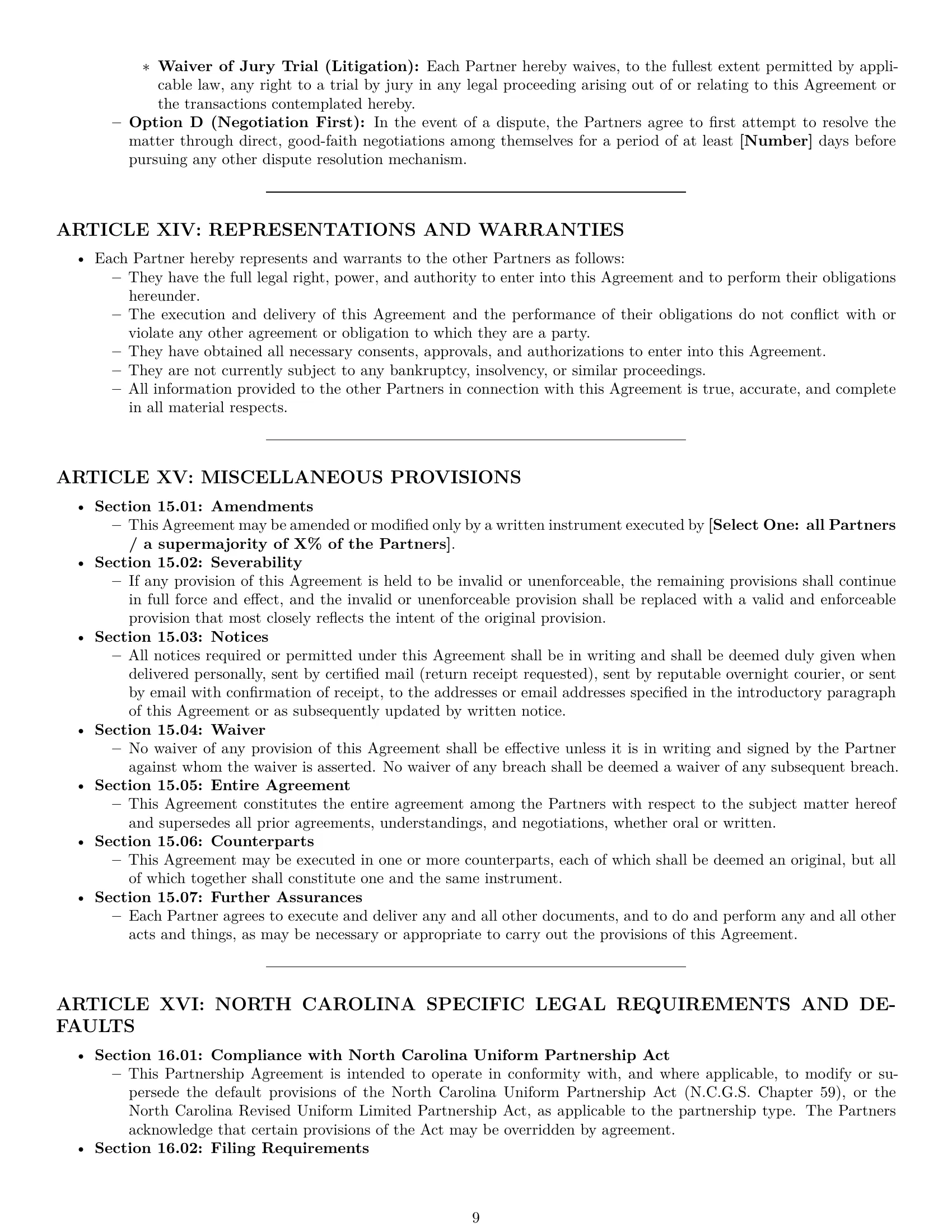 Preview page 9 of Pro North Carolina partnership agreement template