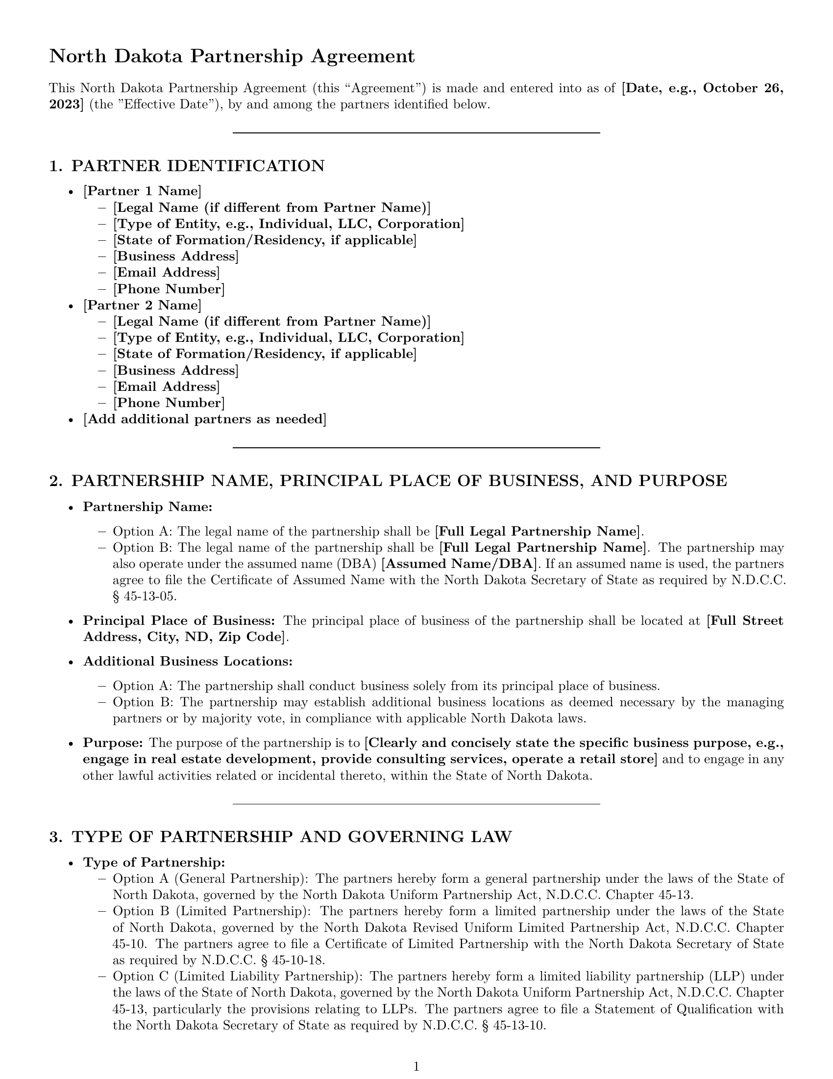 Preview page 1 of Pro North Dakota partnership agreement template