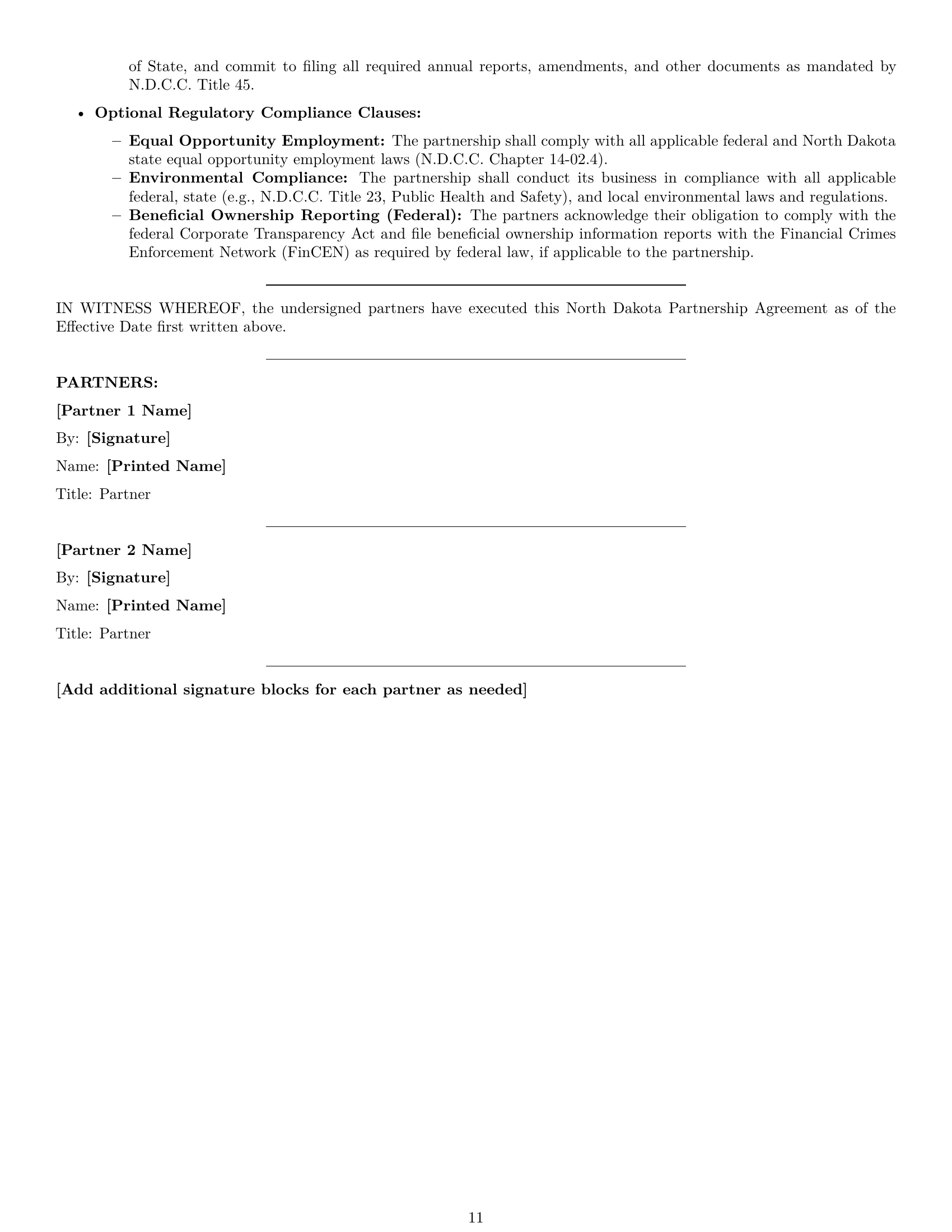 Preview page 11 of Pro North Dakota partnership agreement template
