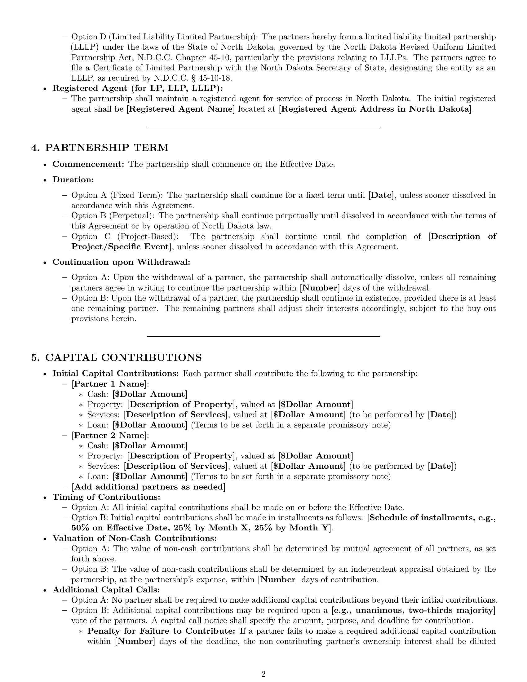 Preview page 2 of Pro North Dakota partnership agreement template