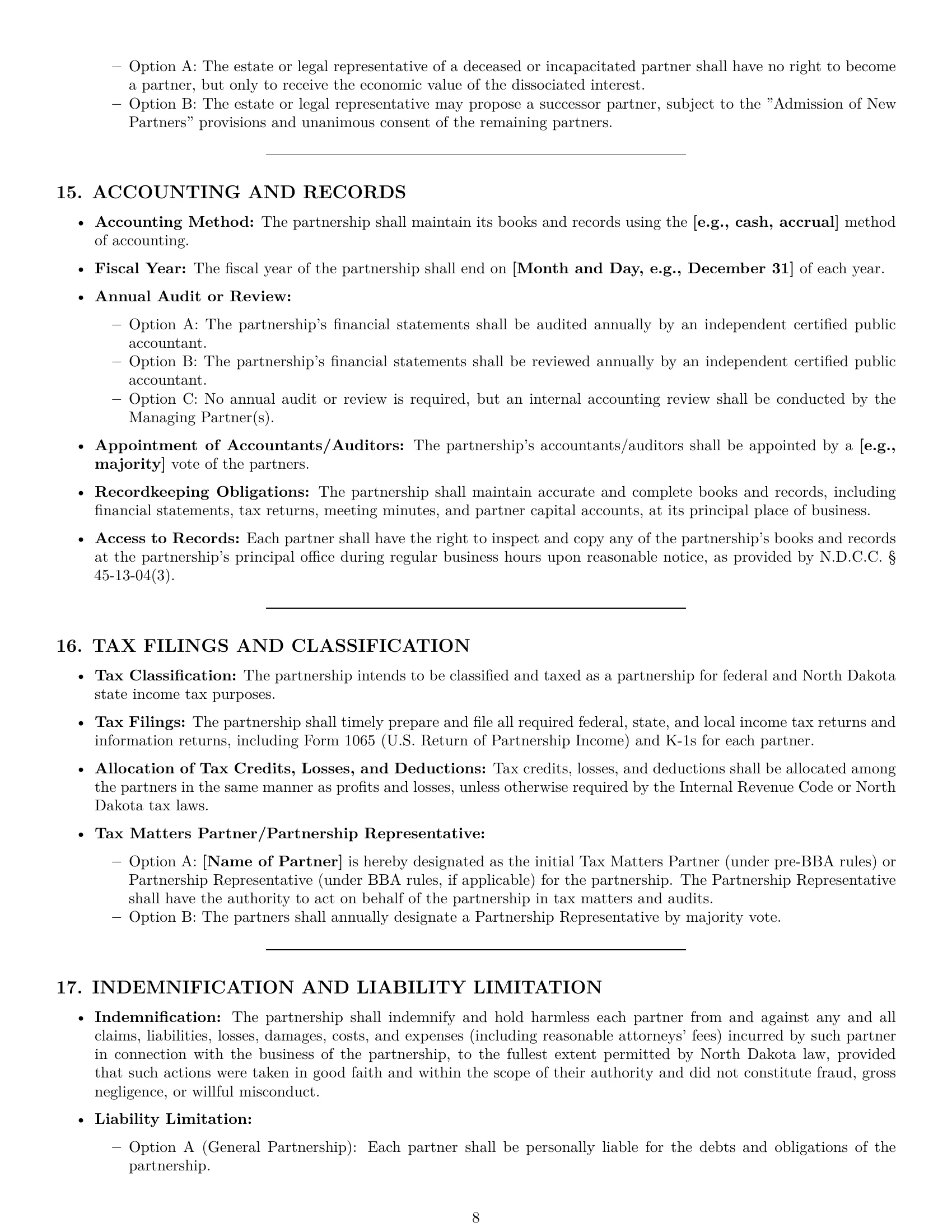 Preview page 8 of Pro North Dakota partnership agreement template