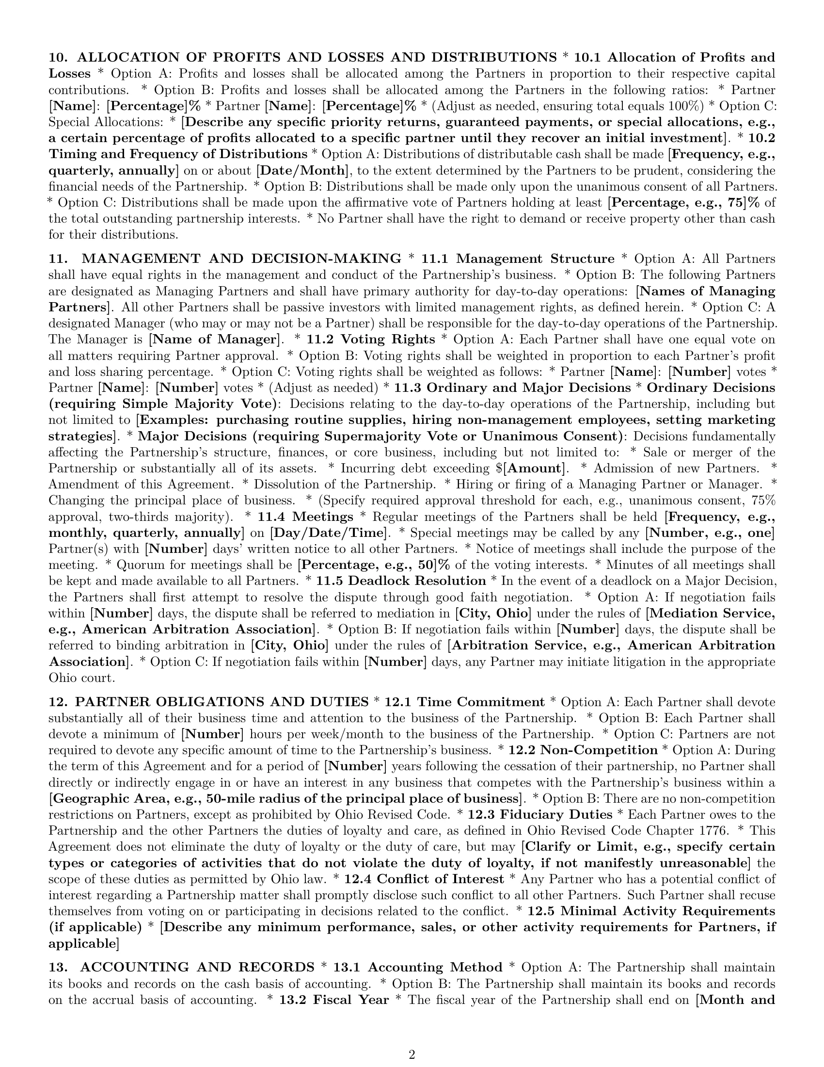 Preview page 2 of Pro Ohio partnership agreement template