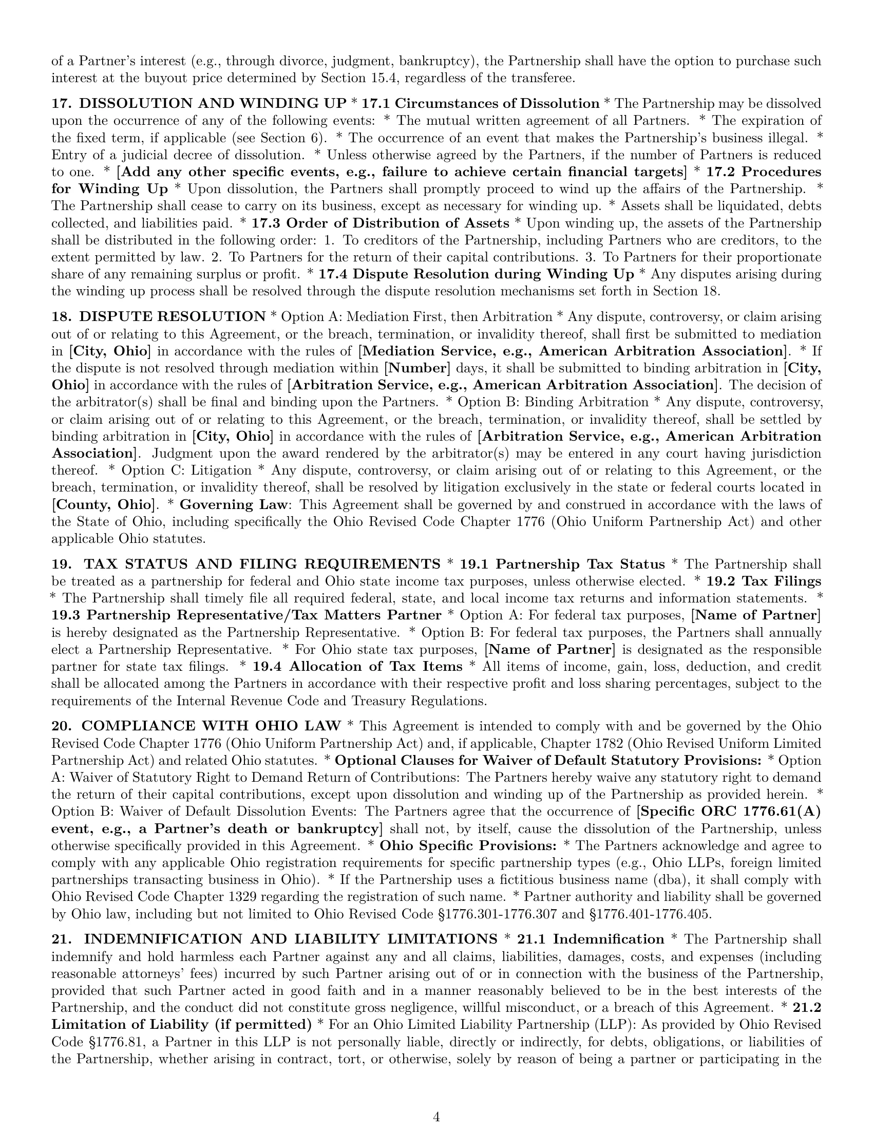 Preview page 4 of Pro Ohio partnership agreement template