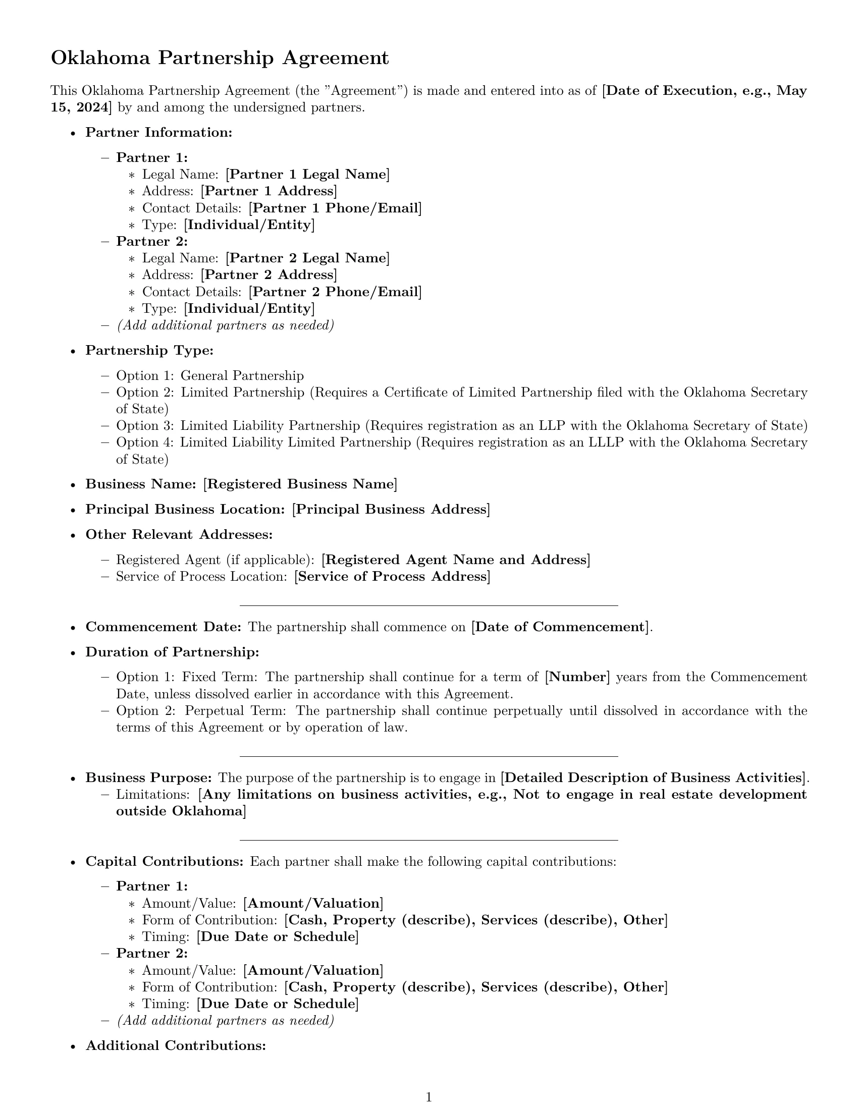 Preview page 1 of Pro Oklahoma partnership agreement template