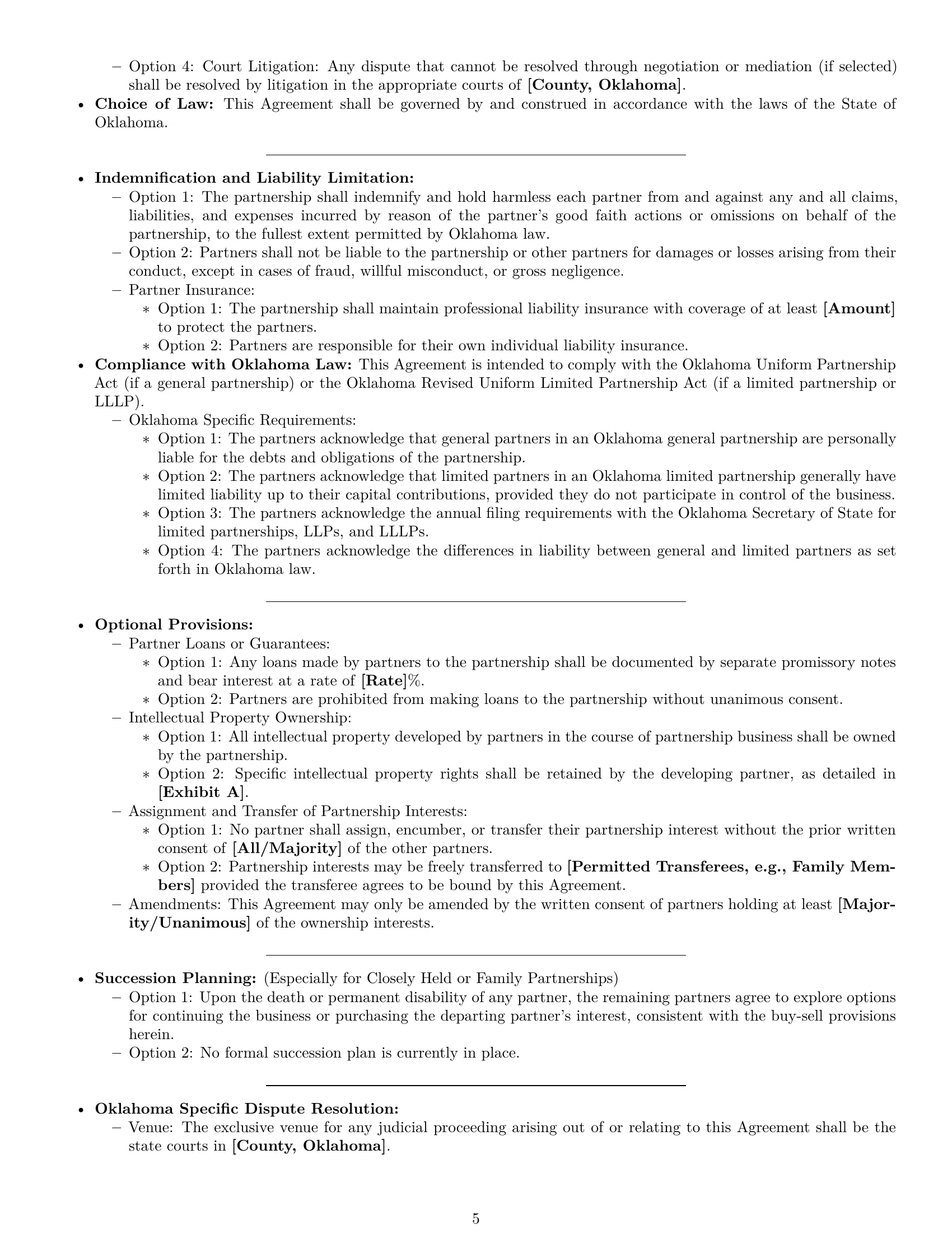 Preview page 5 of Pro Oklahoma partnership agreement template