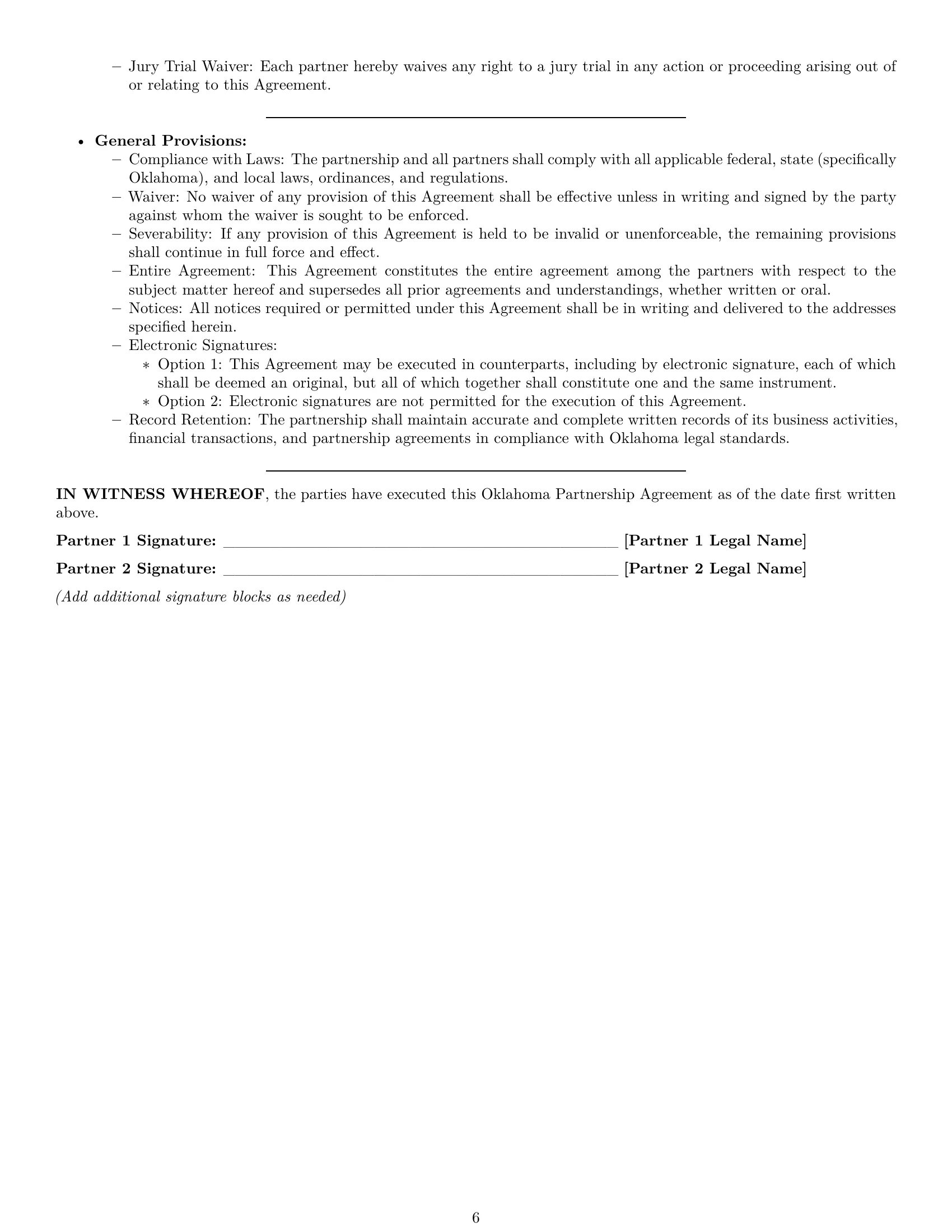 Preview page 6 of Pro Oklahoma partnership agreement template