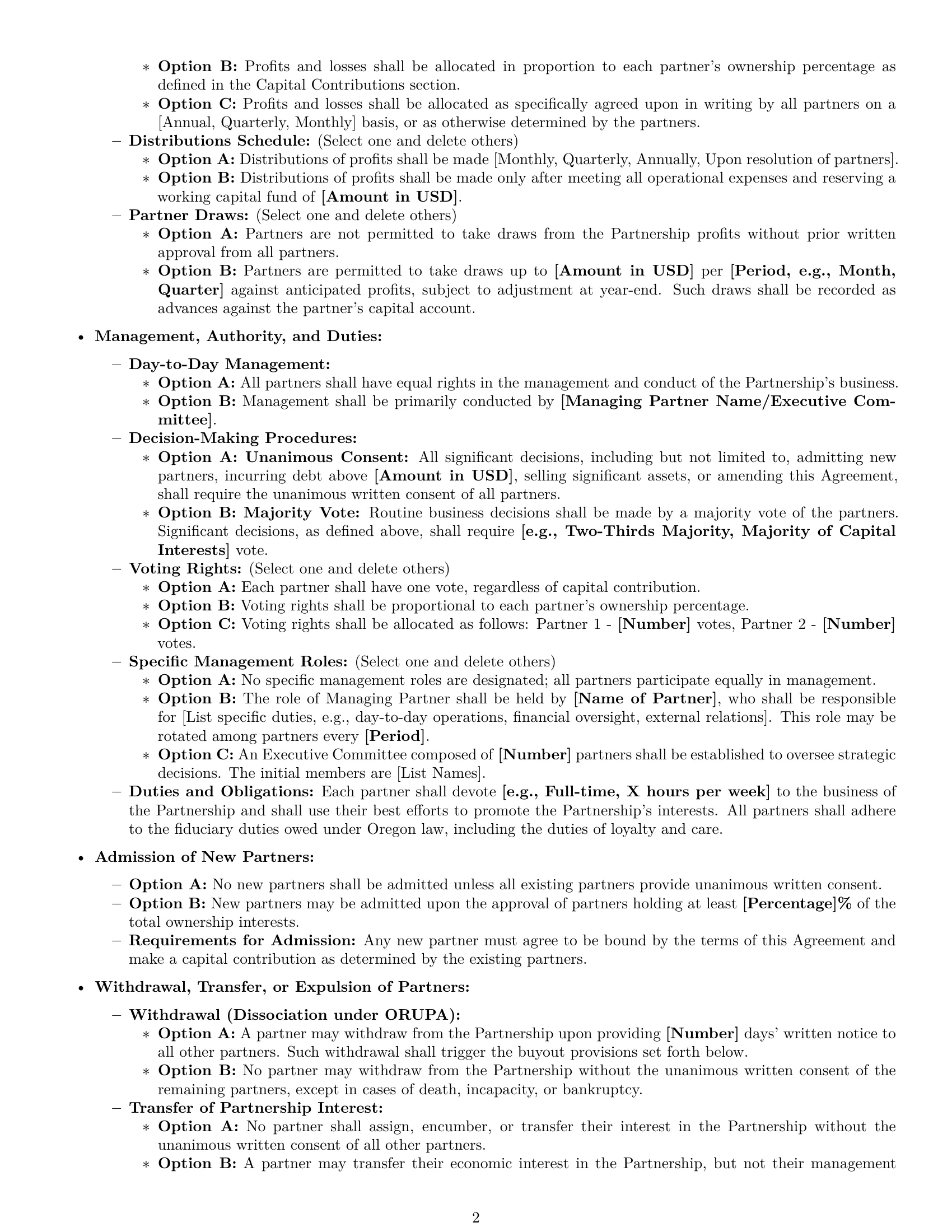 Preview page 2 of Pro Oregon partnership agreement template