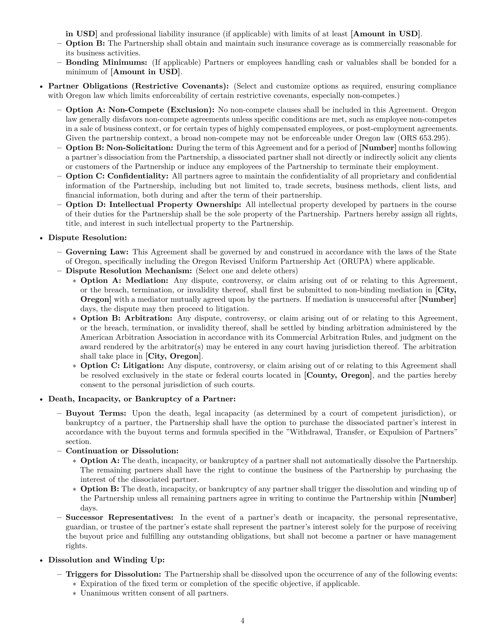 Preview page 4 of Pro Oregon partnership agreement template