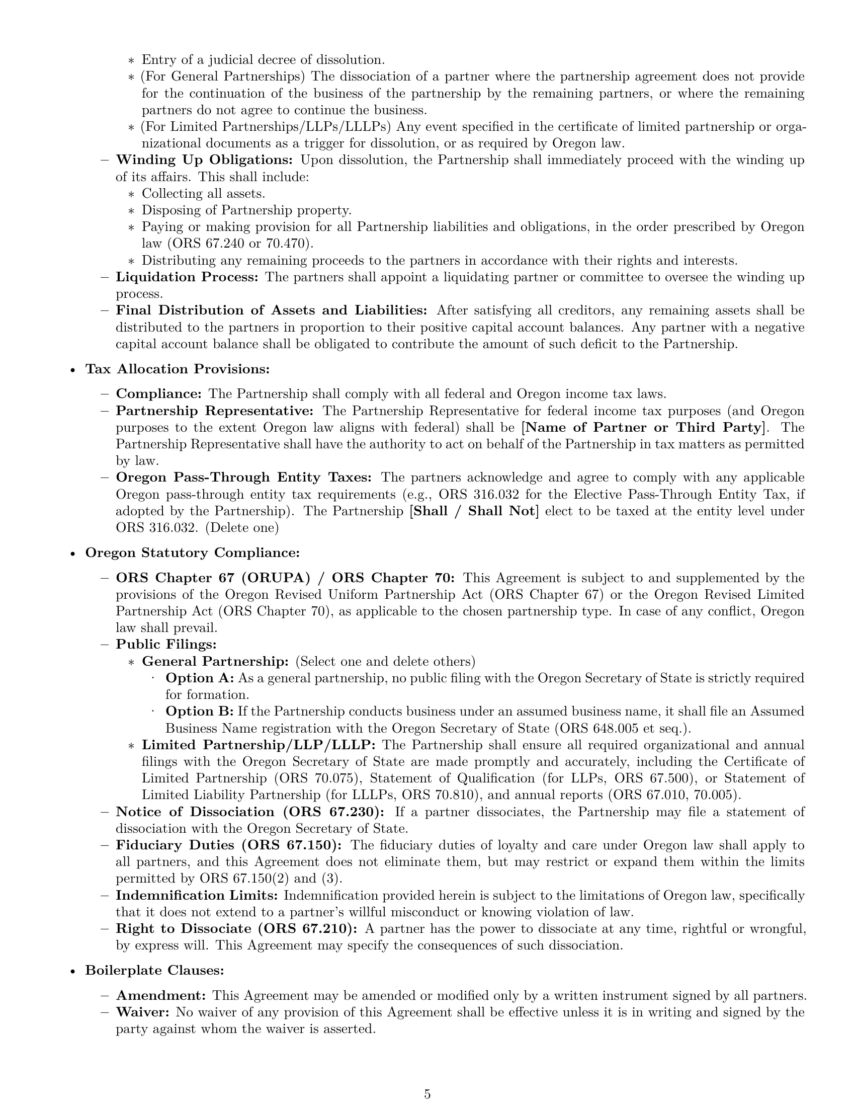 Preview page 5 of Pro Oregon partnership agreement template