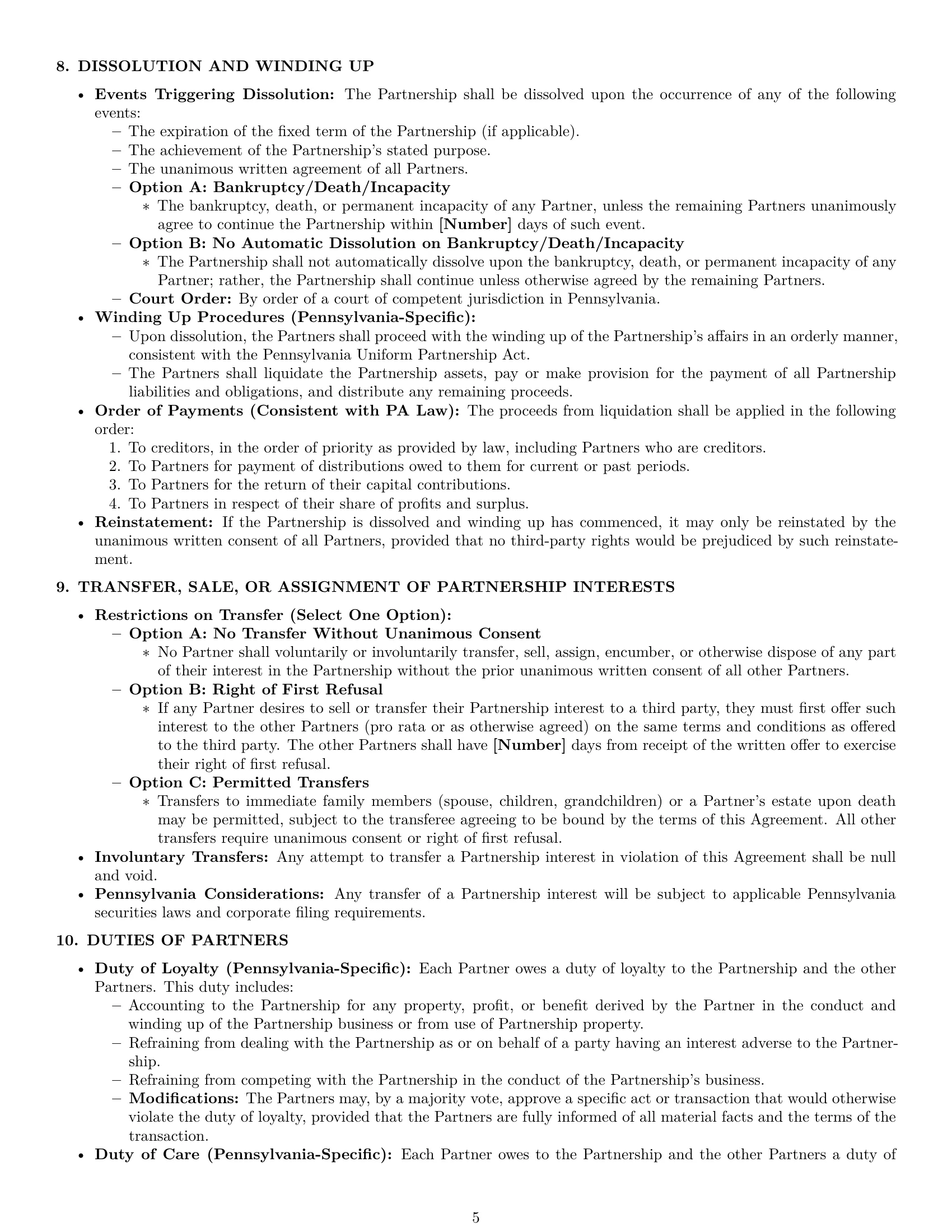 Preview page 5 of Pro Pennsylvania partnership agreement template