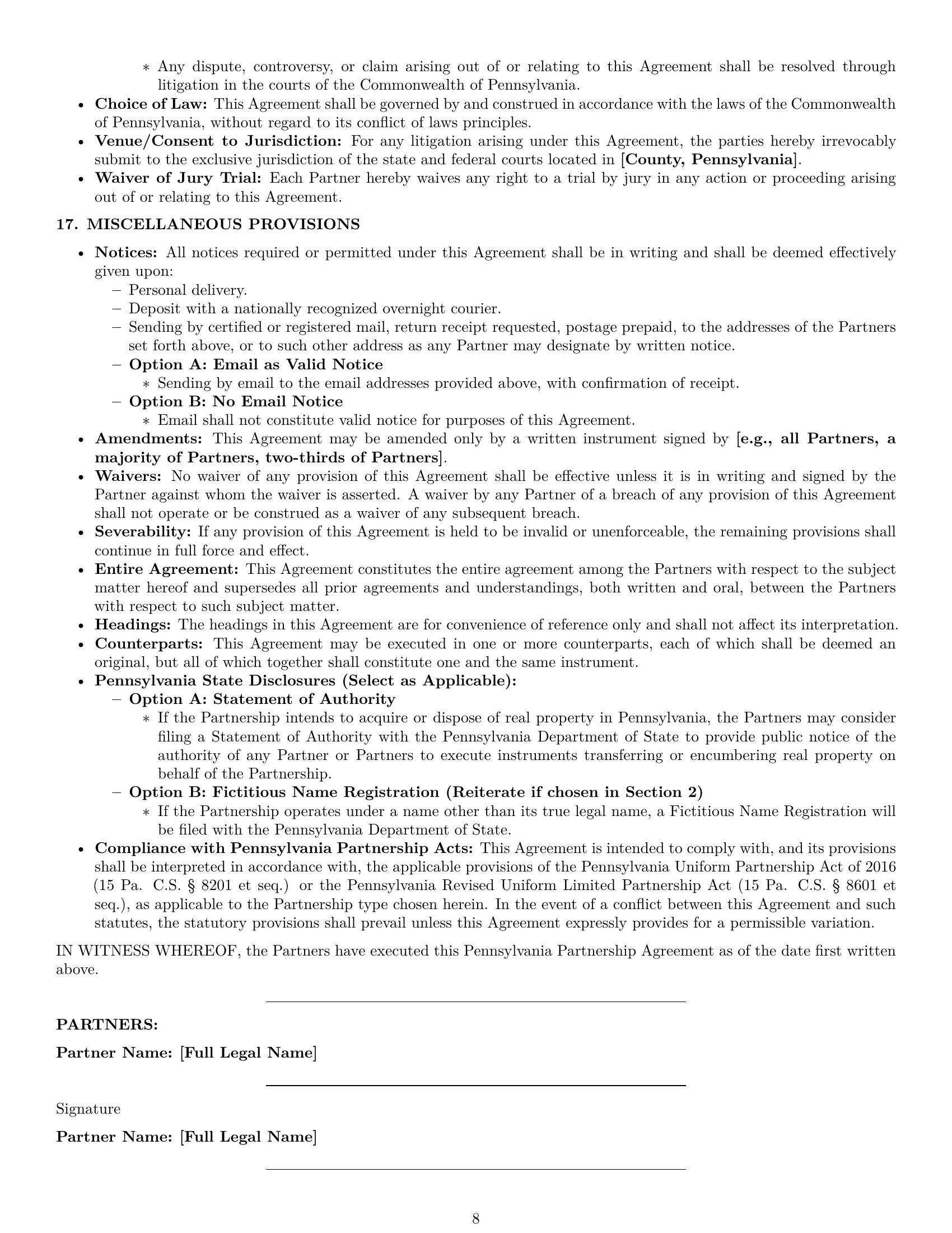 Preview page 8 of Pro Pennsylvania partnership agreement template
