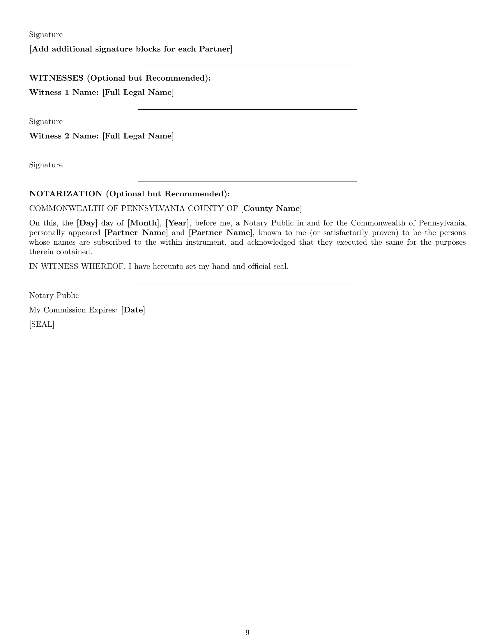 Preview page 9 of Pro Pennsylvania partnership agreement template