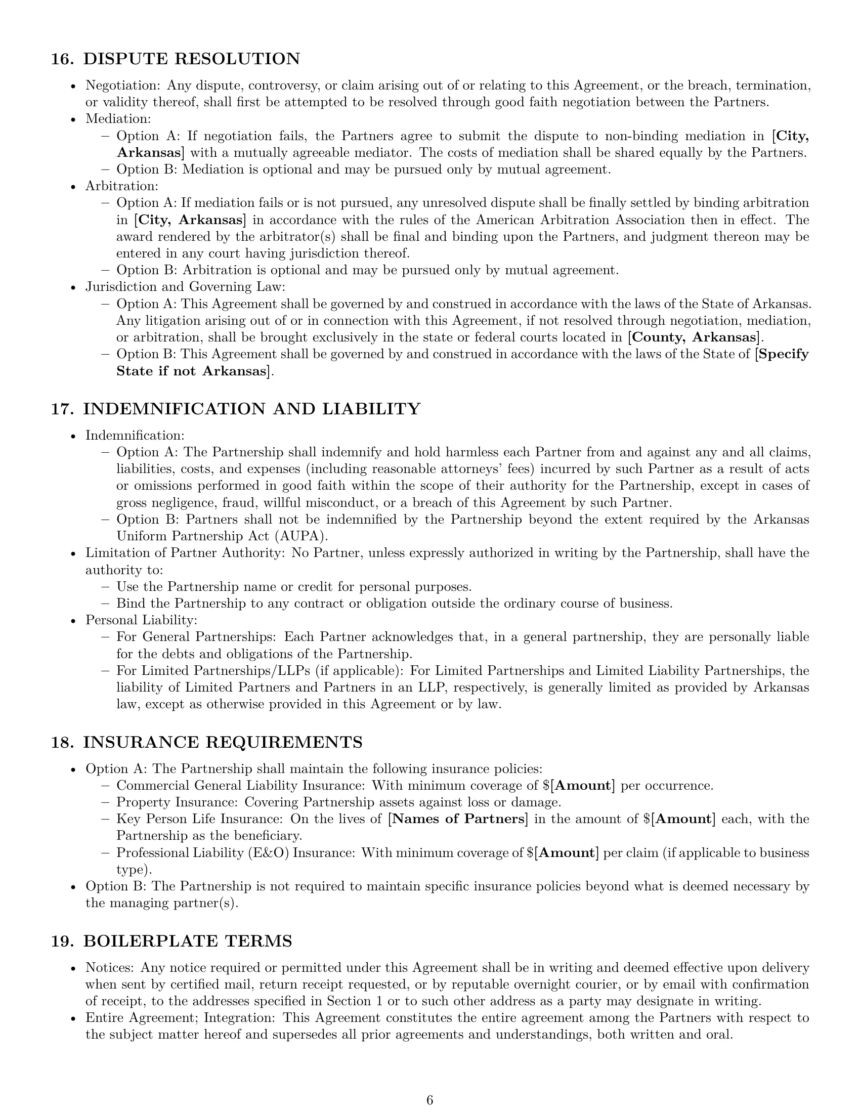 Preview page 6 of Pro Arkansas partnership agreement template