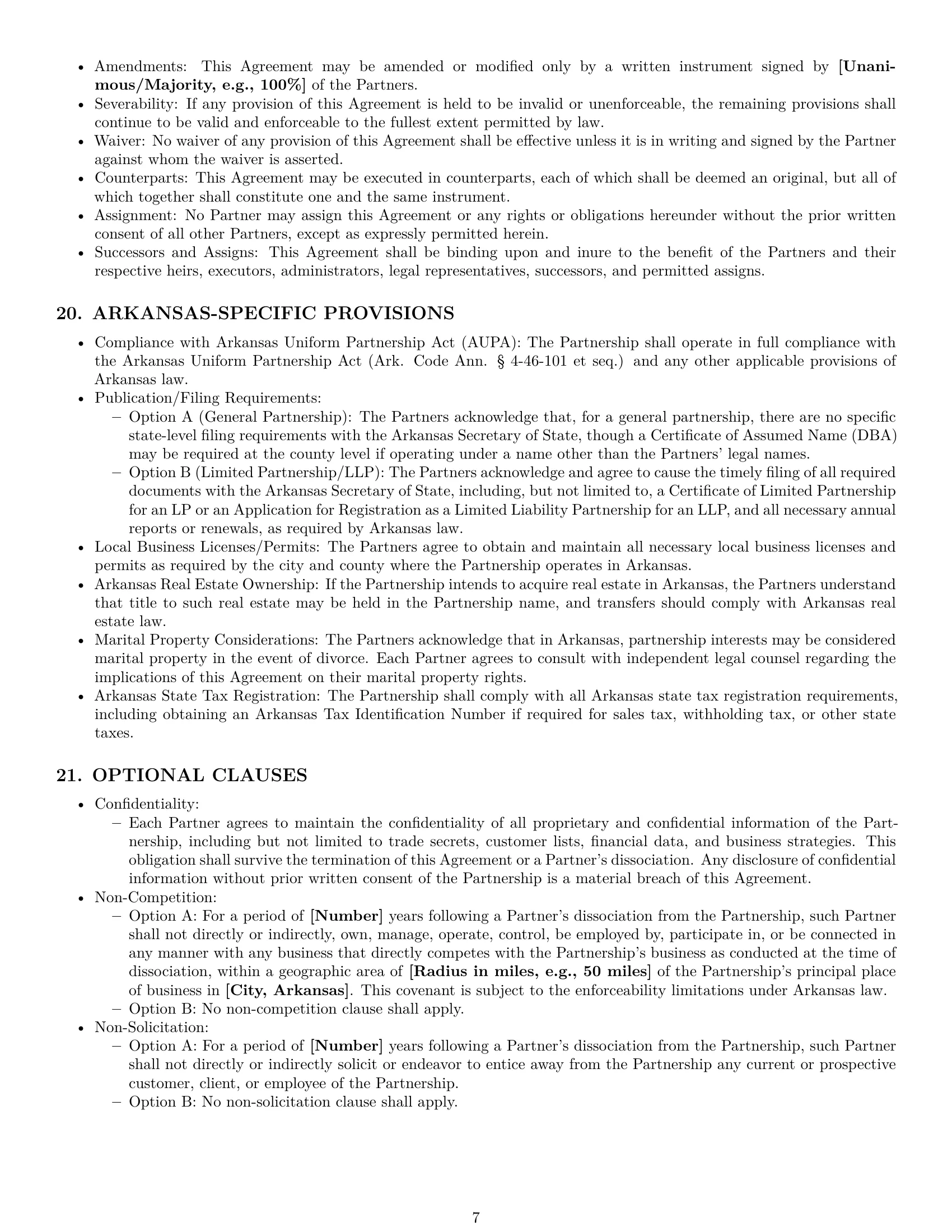 Preview page 7 of Pro Arkansas partnership agreement template