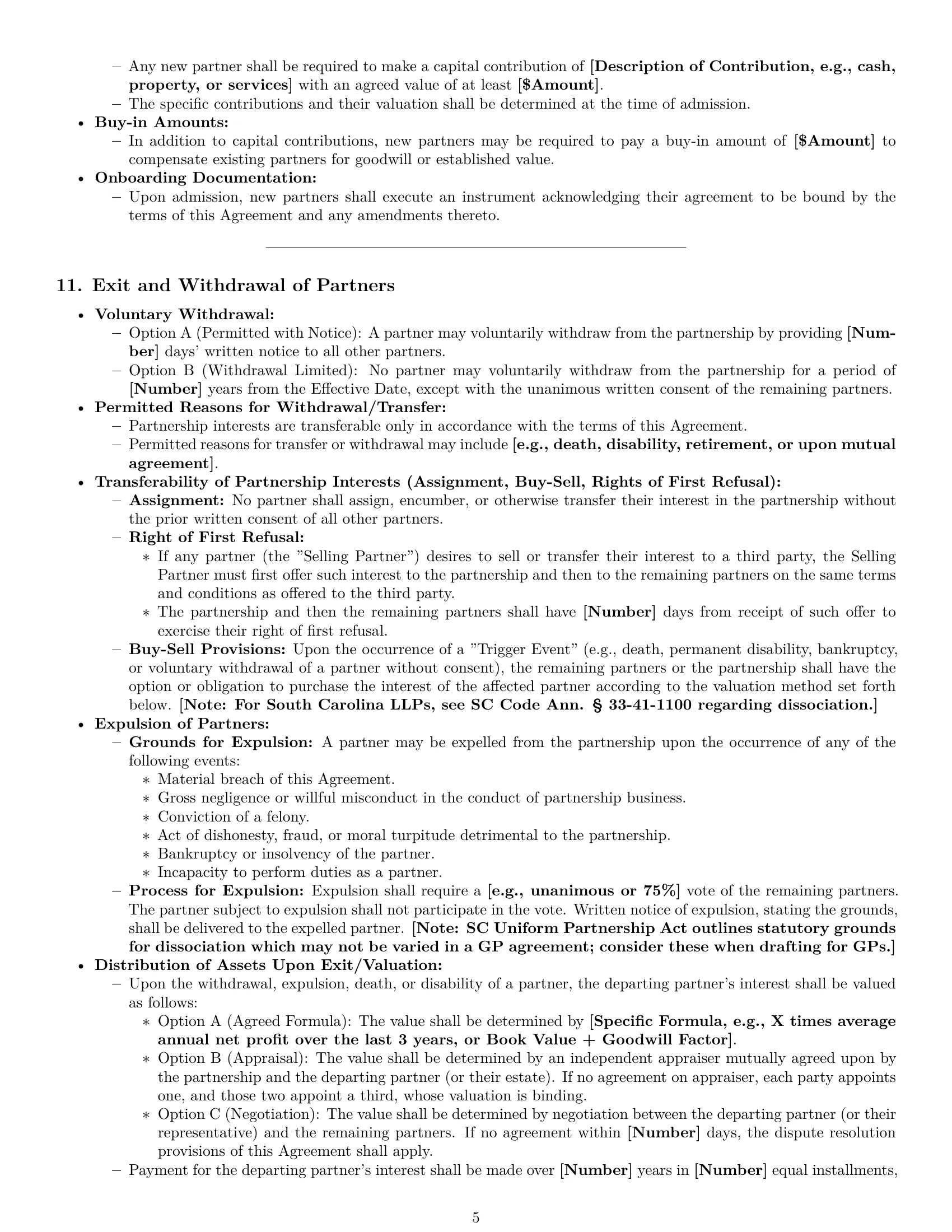 Preview page 5 of Pro South Carolina partnership agreement template