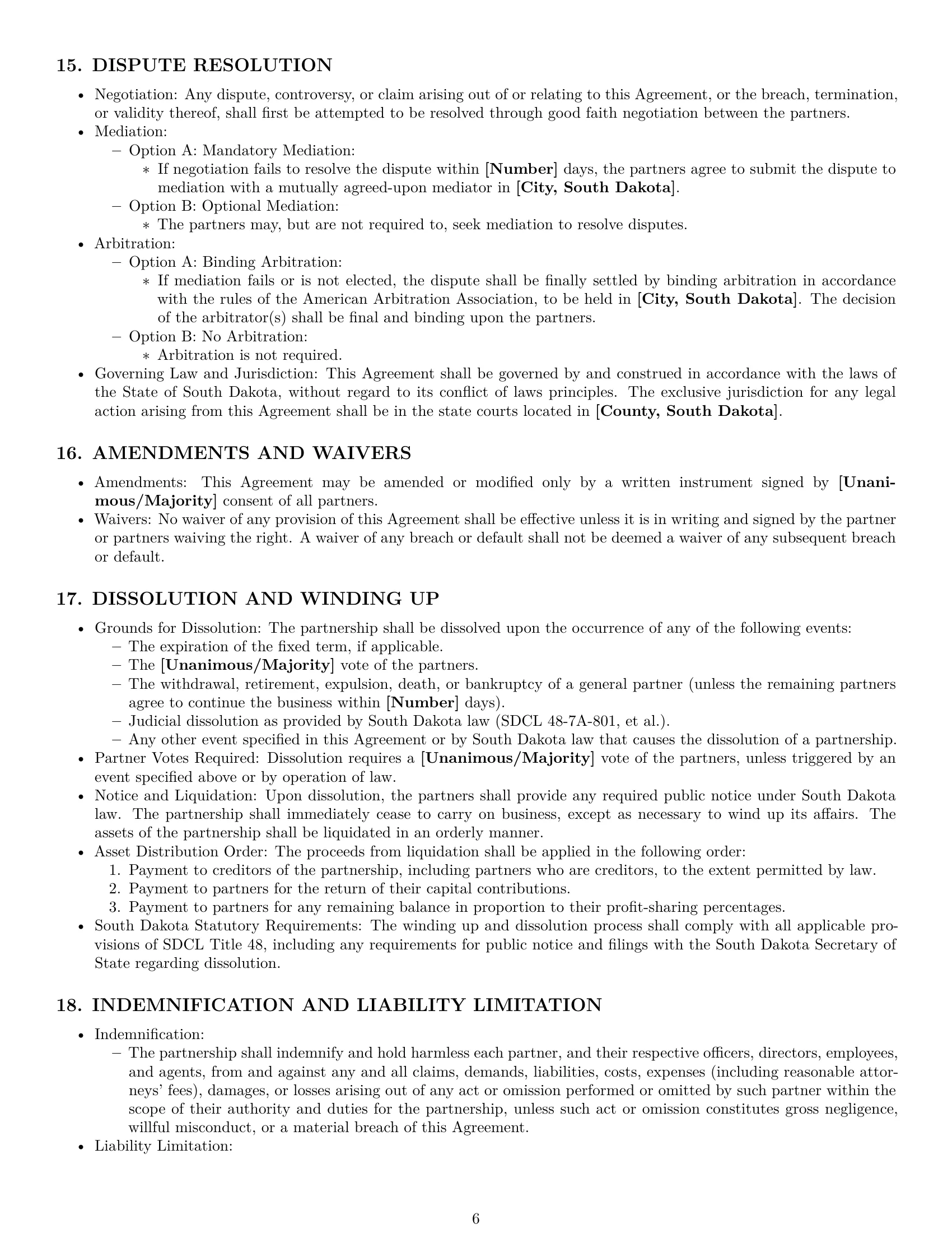 Preview page 6 of Pro South Dakota partnership agreement template