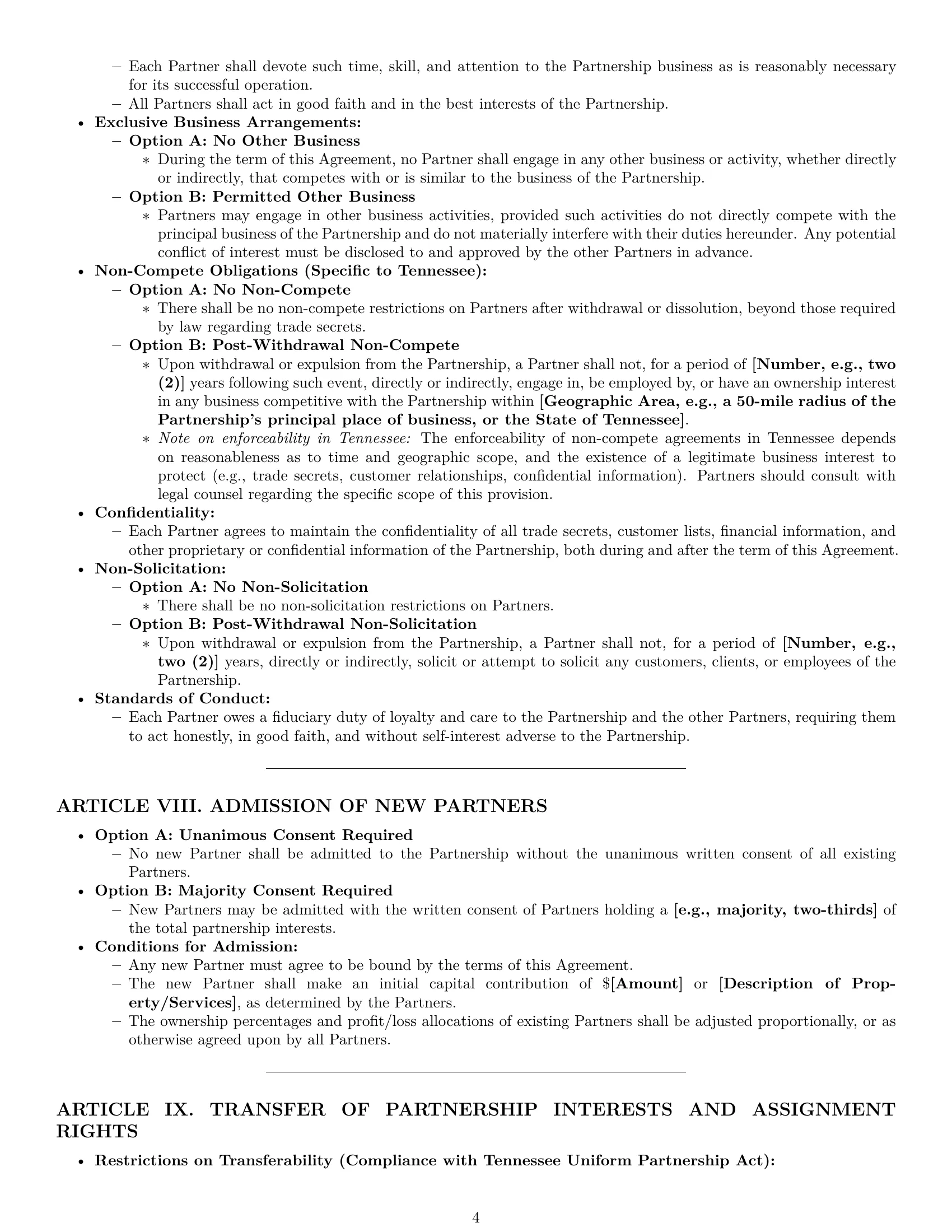 Preview page 4 of Pro Tennessee partnership agreement template