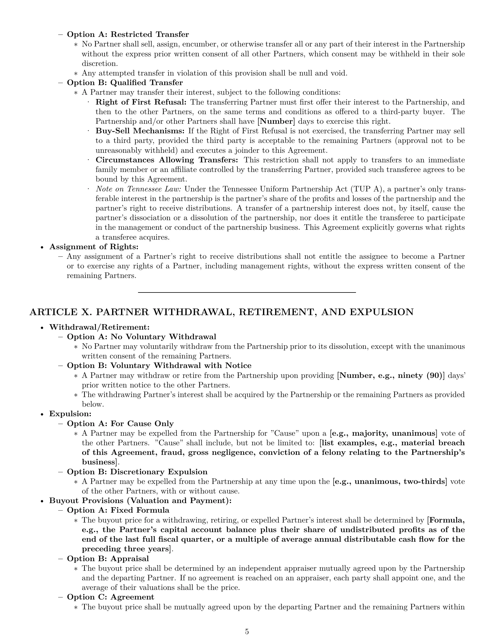 Preview page 5 of Pro Tennessee partnership agreement template