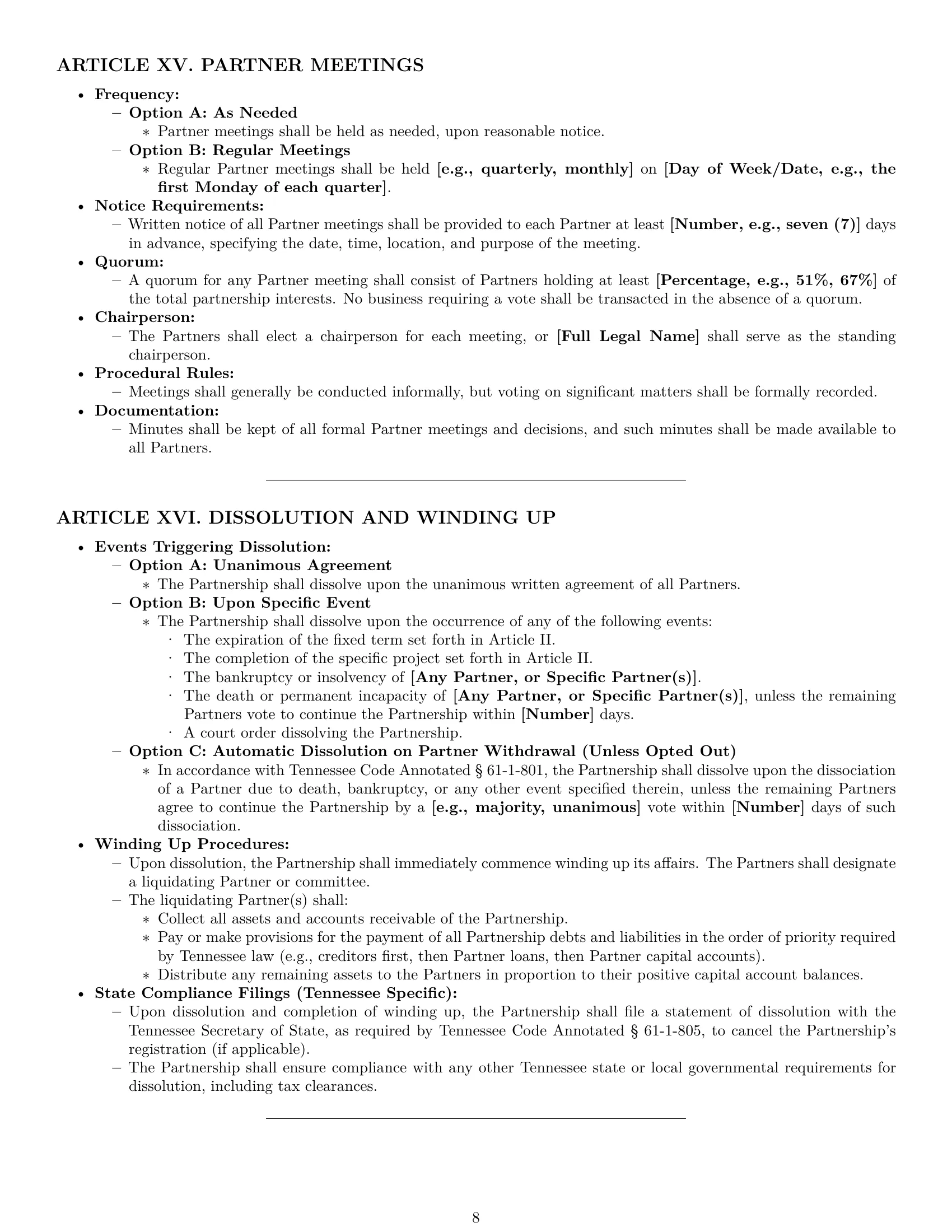 Preview page 8 of Pro Tennessee partnership agreement template