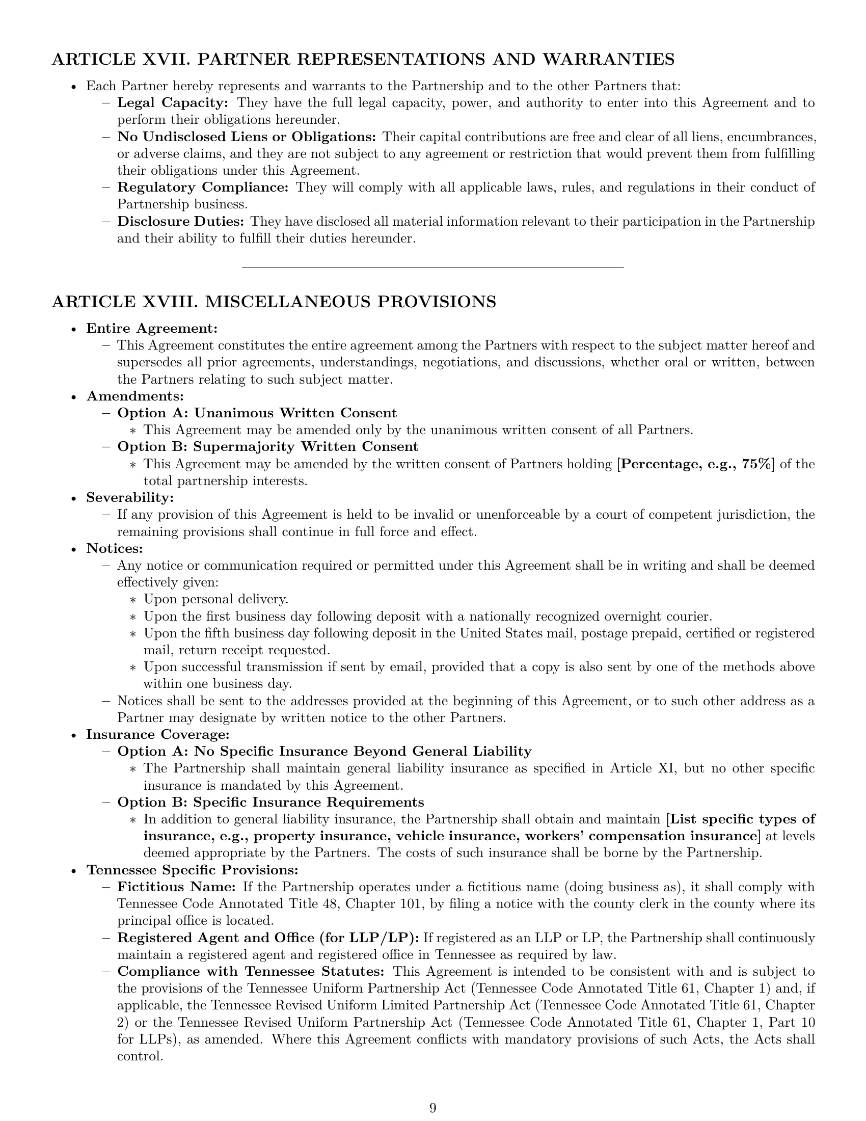 Preview page 9 of Pro Tennessee partnership agreement template