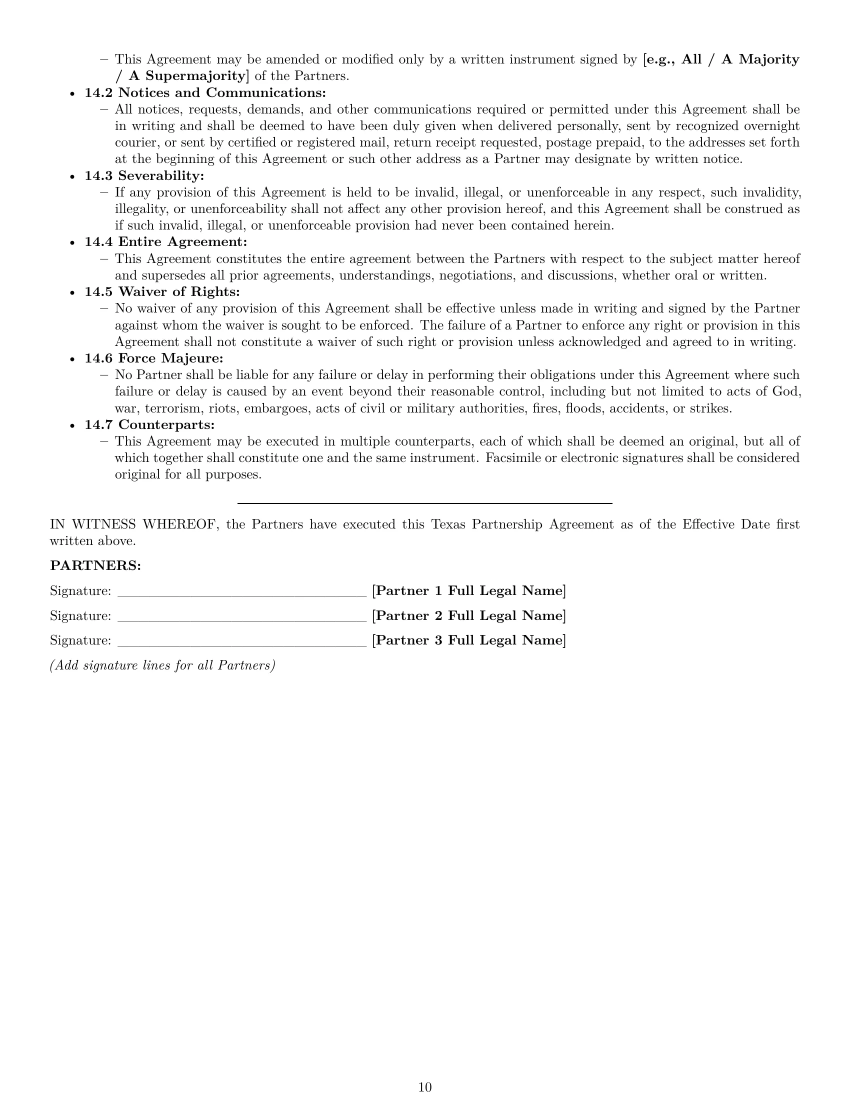 Preview page 10 of Pro Texas partnership agreement template