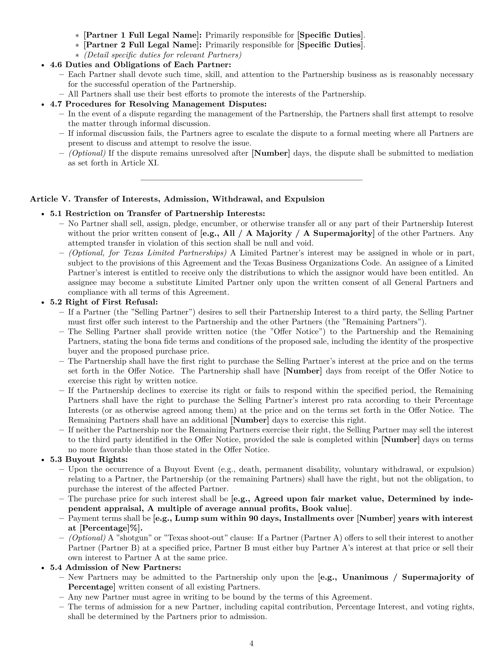 Preview page 4 of Pro Texas partnership agreement template
