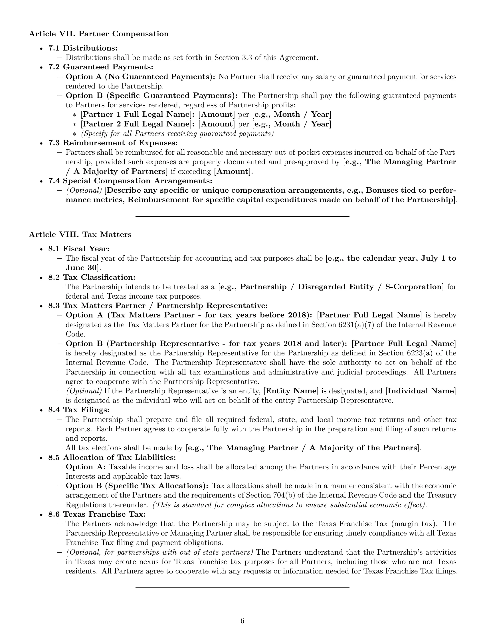 Preview page 6 of Pro Texas partnership agreement template