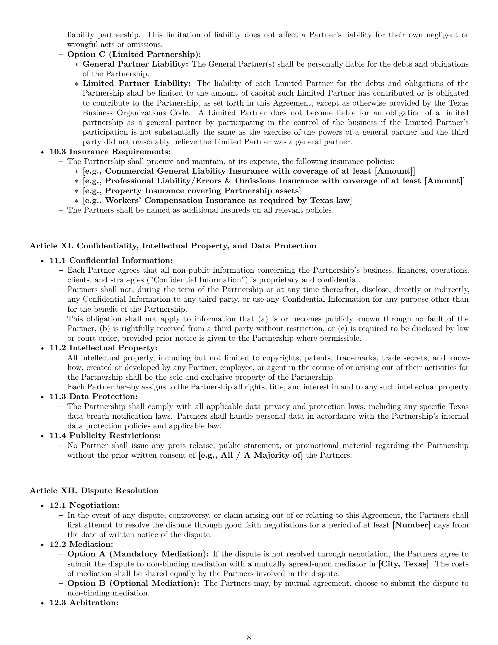 Preview page 8 of Pro Texas partnership agreement template