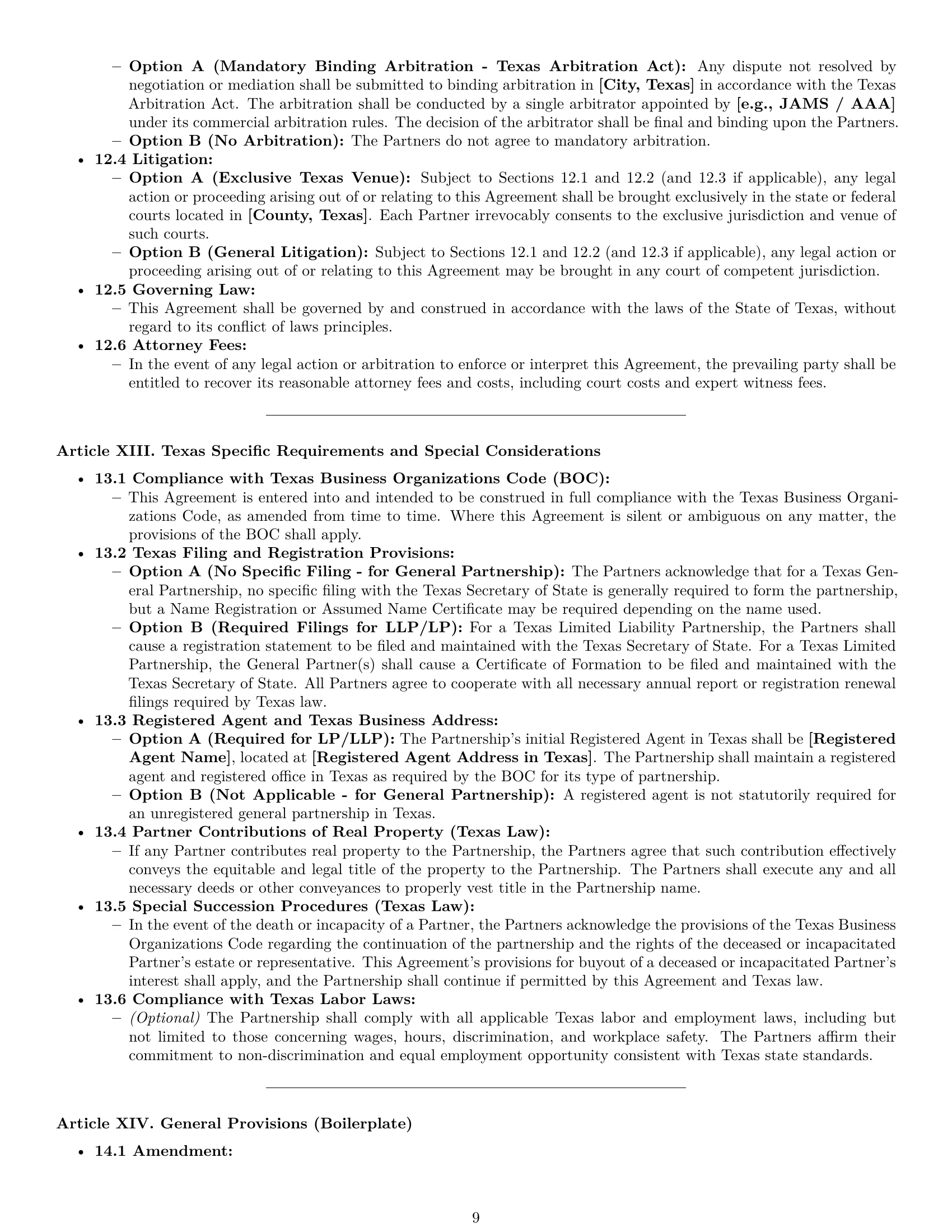 Preview page 9 of Pro Texas partnership agreement template