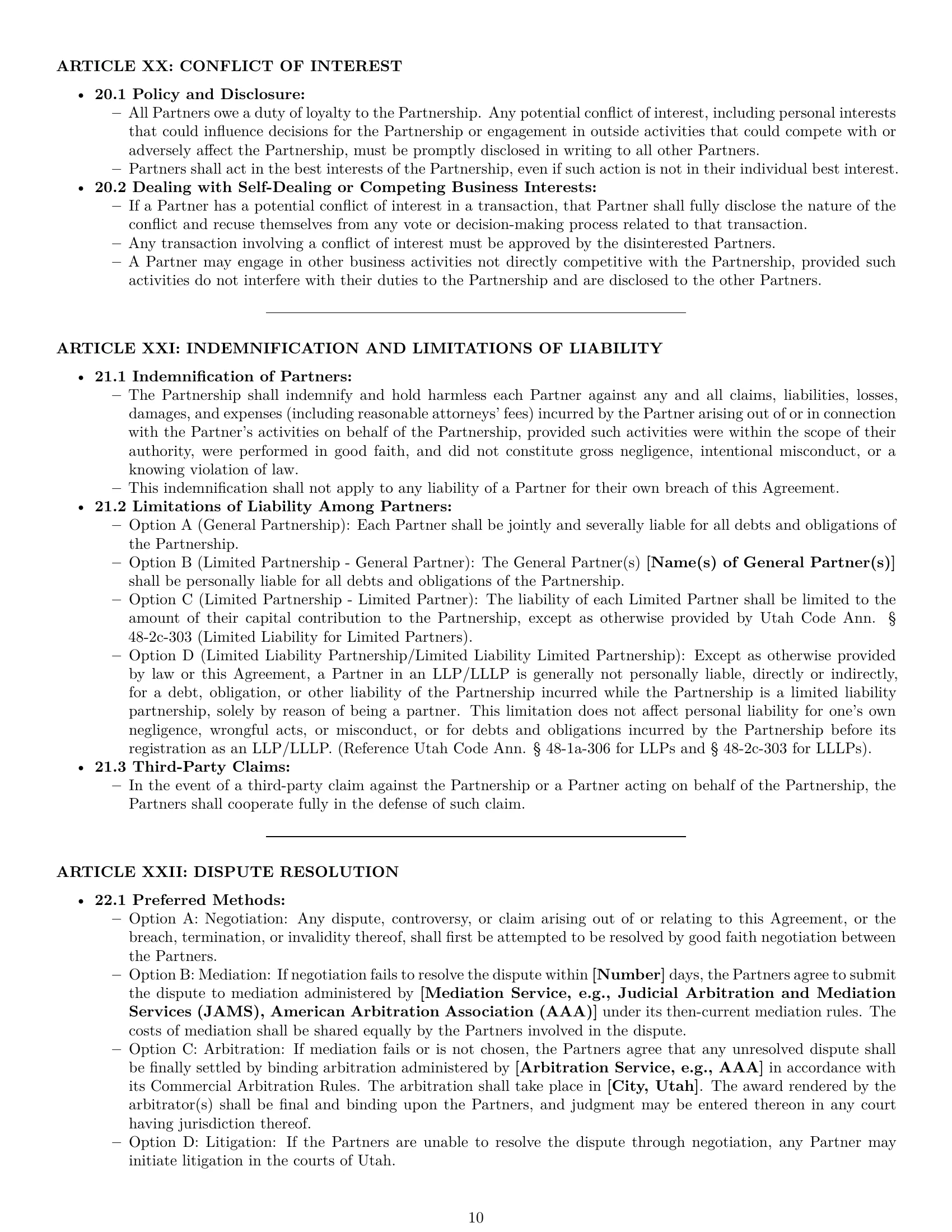 Preview page 10 of Pro Utah partnership agreement template