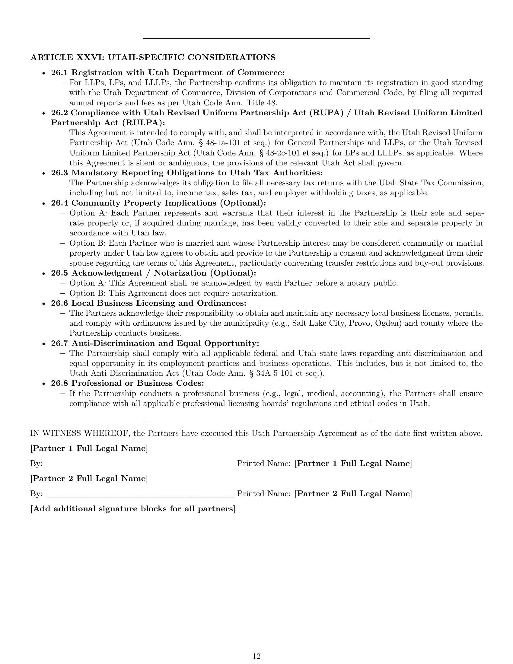 Preview page 12 of Pro Utah partnership agreement template
