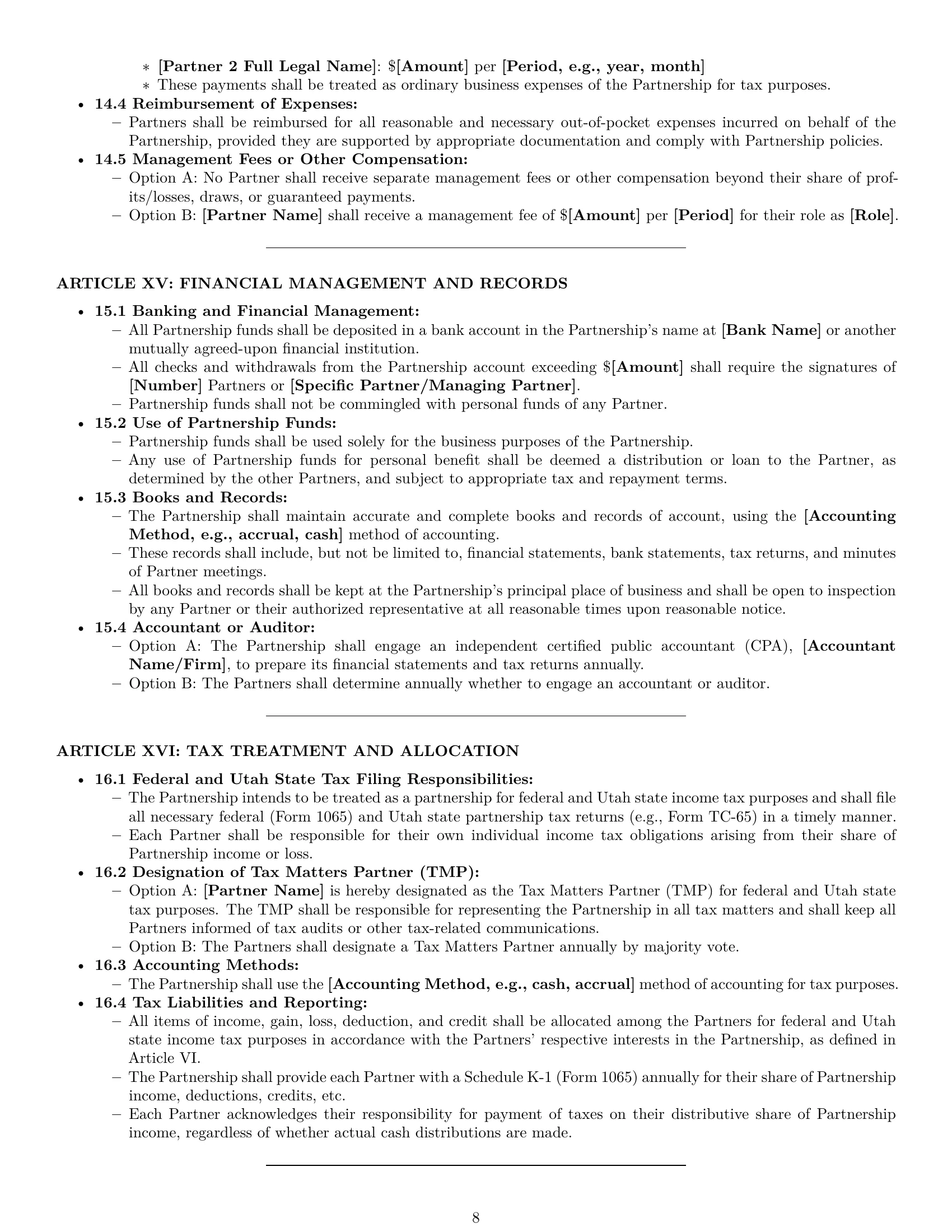Preview page 8 of Pro Utah partnership agreement template
