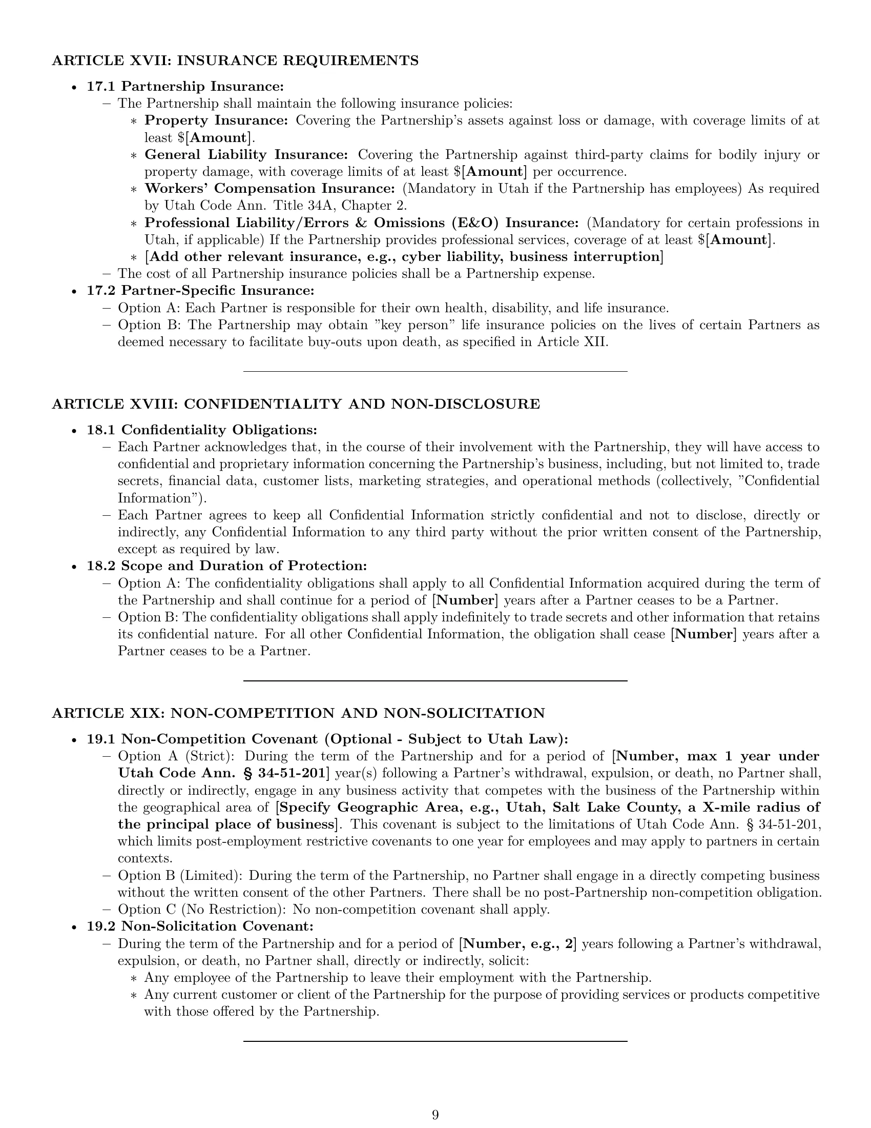 Preview page 9 of Pro Utah partnership agreement template
