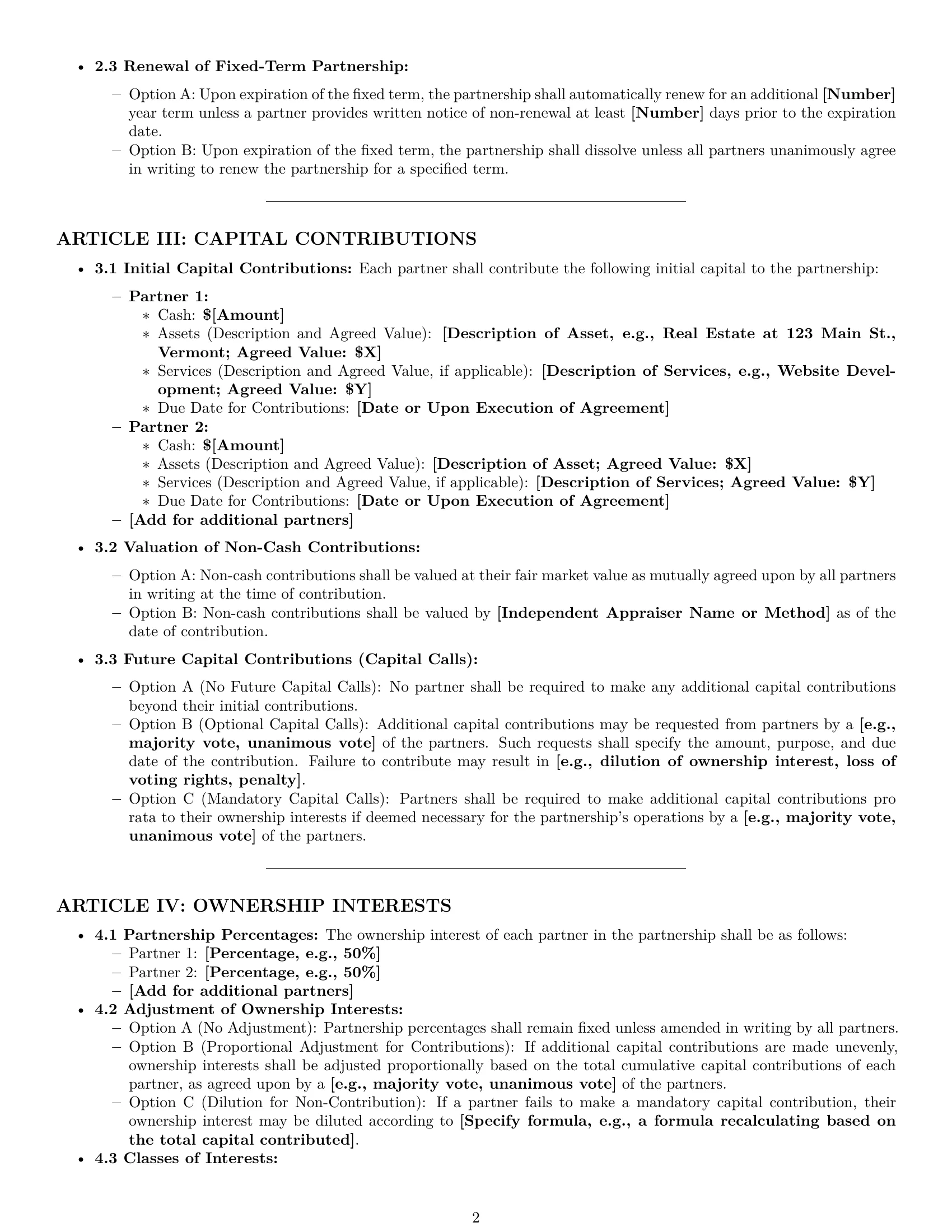Preview page 2 of Pro Vermont partnership agreement template