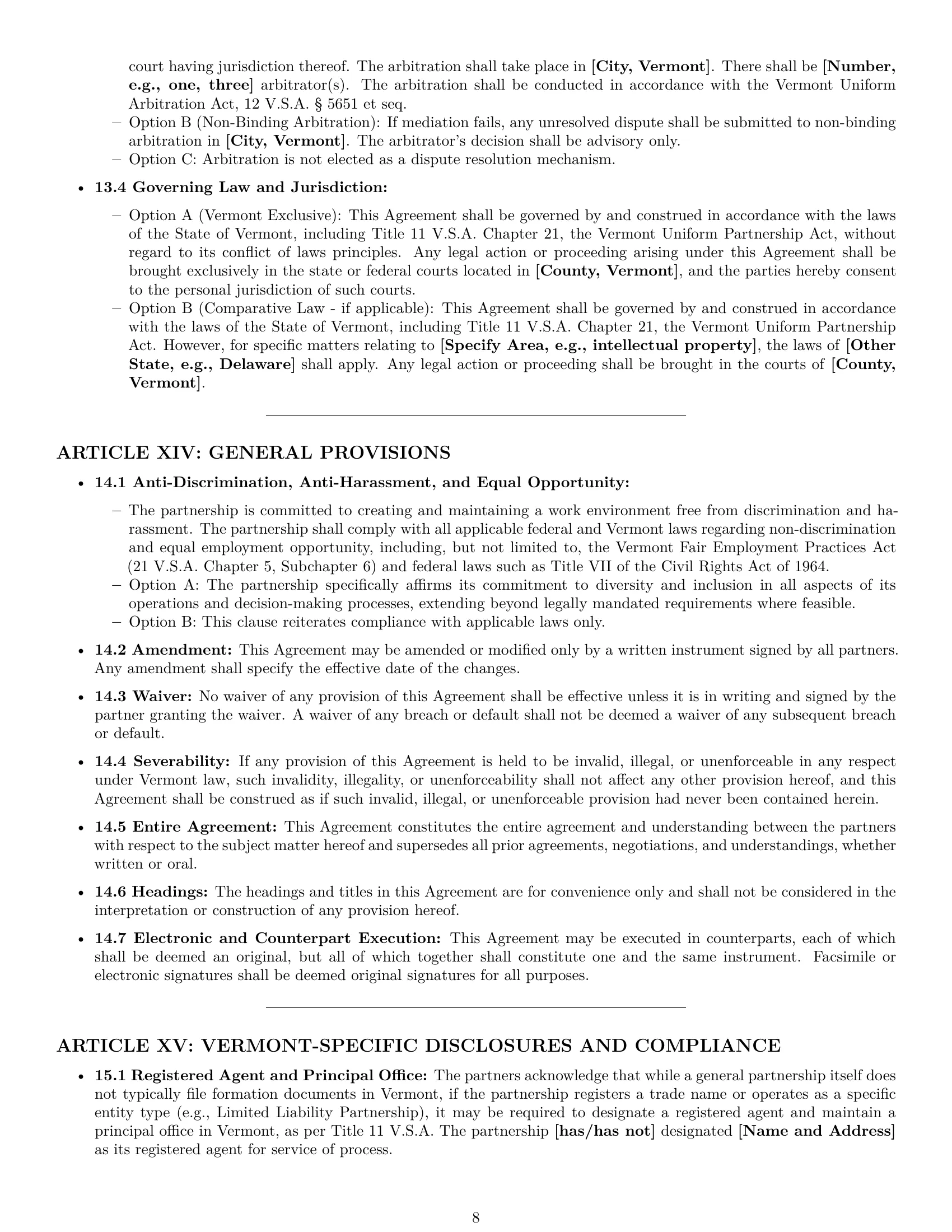 Preview page 8 of Pro Vermont partnership agreement template