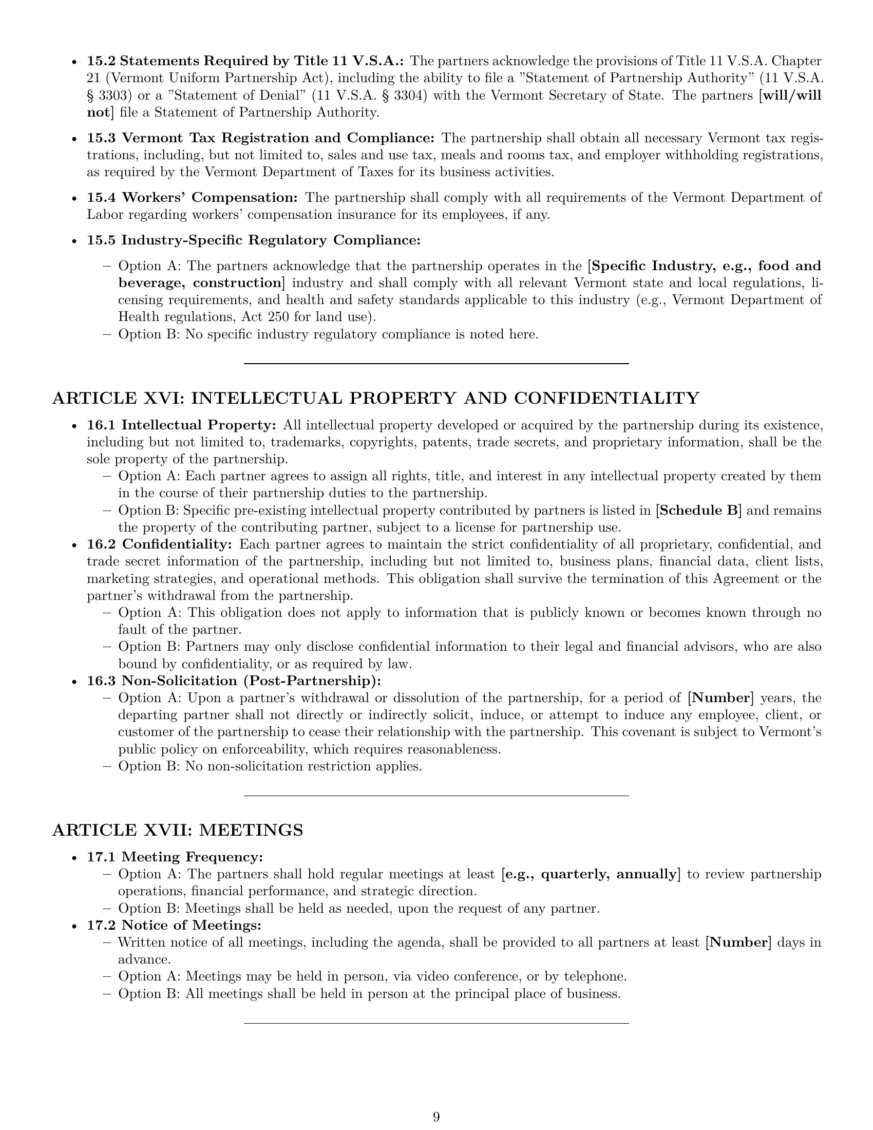 Preview page 9 of Pro Vermont partnership agreement template