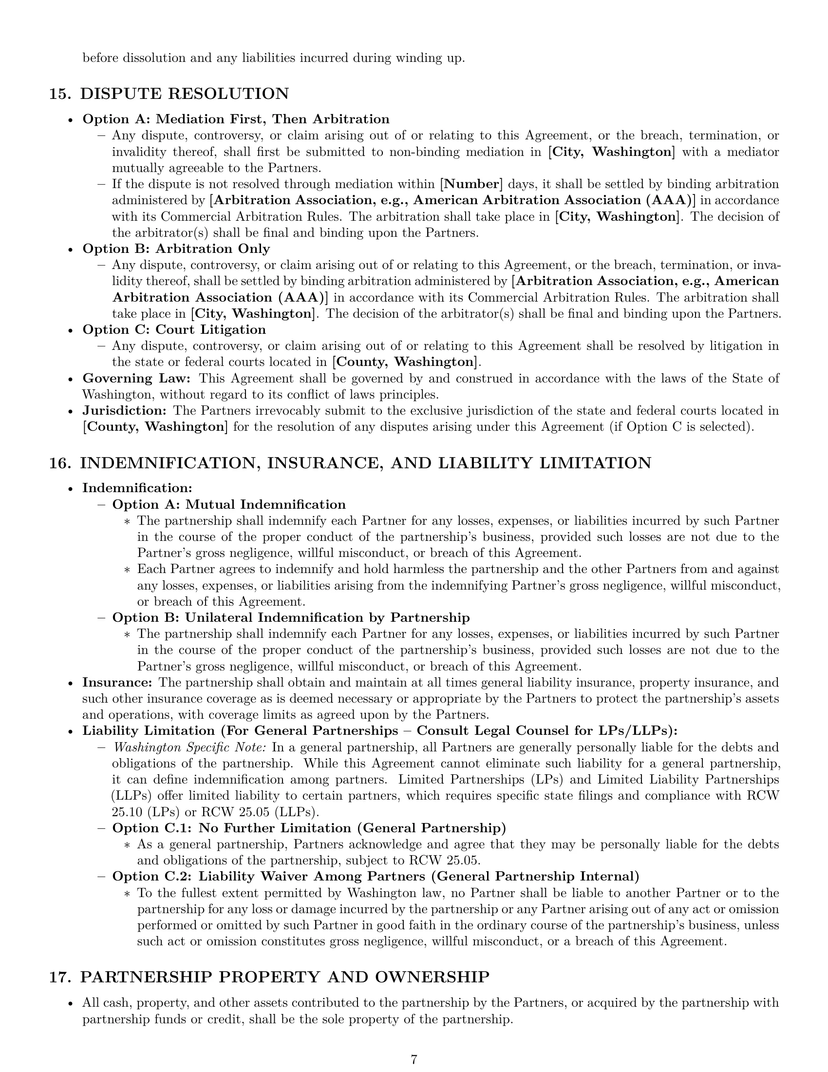 Preview page 7 of Pro Washington partnership agreement template