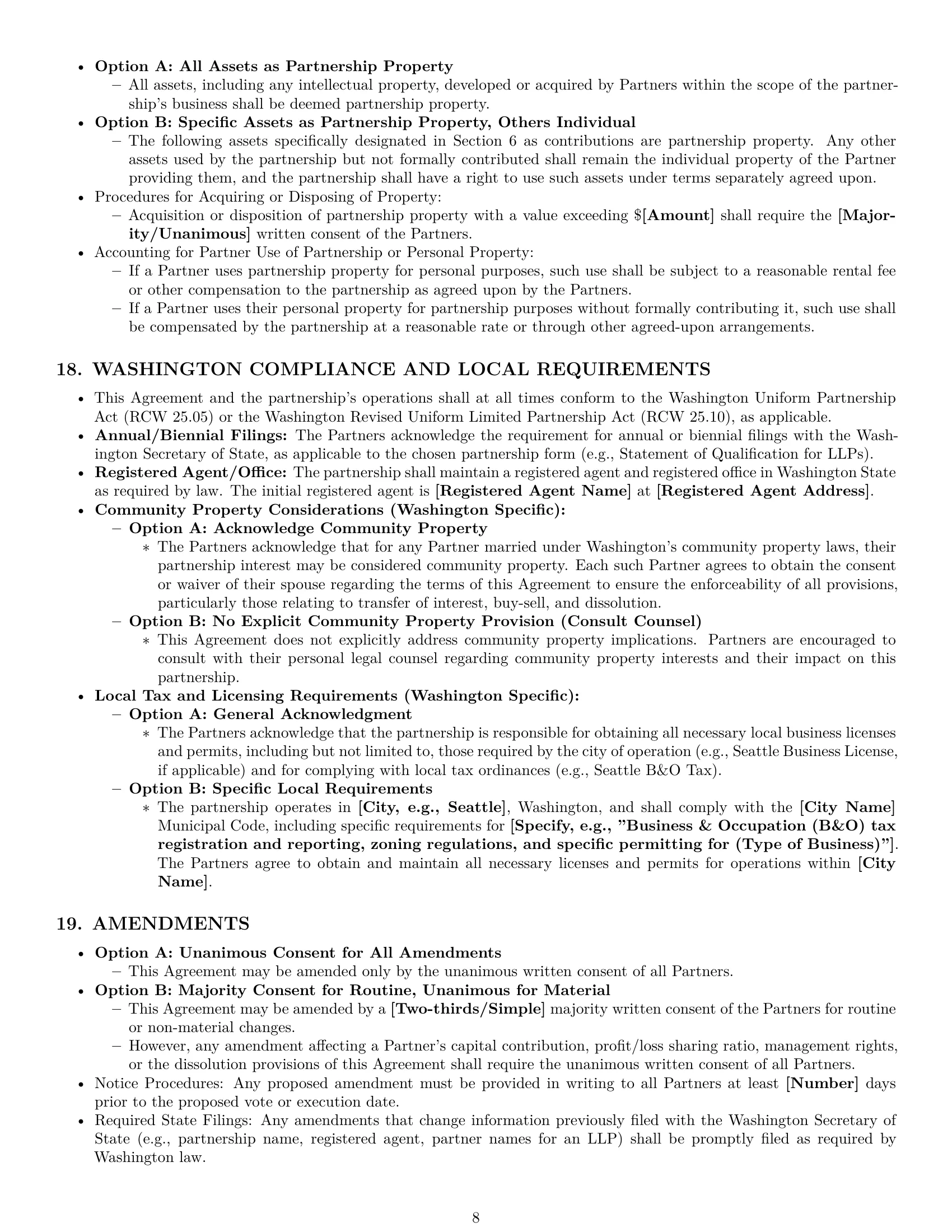 Preview page 8 of Pro Washington partnership agreement template